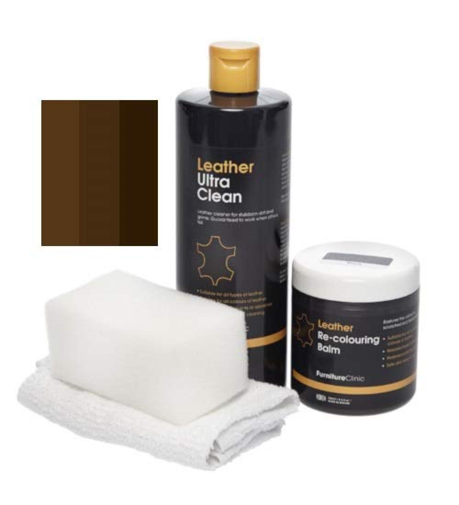 Furniture Clinic Easy Leather Restoration Set - Leather Cleaner & Dark Brown Color Balm for Car Seats Sofas Clothing Shoes & Bags - International Shipping - Buy Online on GoSupps.com
