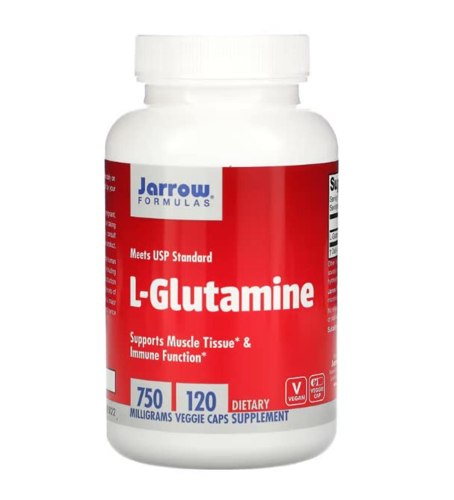 Jarrow Formulas L-Glutamine 750mg High Dose - 120 Vegan Capsules | Lab Tested, Gluten-Free, Soy-Free, Non-GMO - Buy Online on GoSupps.com