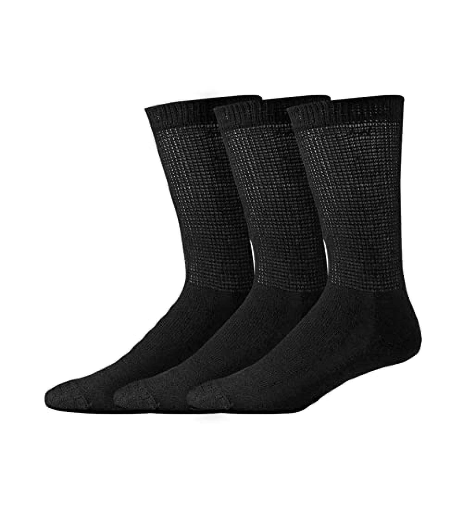 Veracco Diabetic Crew Cotton Socks (3 Pack) Non-Binding Wide Top for Men and Women - Size 10-13 Black - Buy Online on GoSupps.com