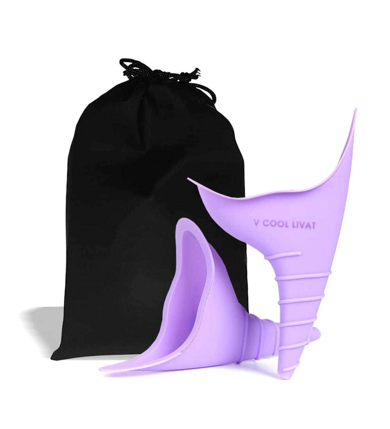 2-Pack Cool Livat Female Urination Device | Reusable Silicone Pee Funnel for Women | Portable Urinal for Camping | Outdoor Standing Pee Cup Set with Carry Bag - Buy Online on GoSupps.com