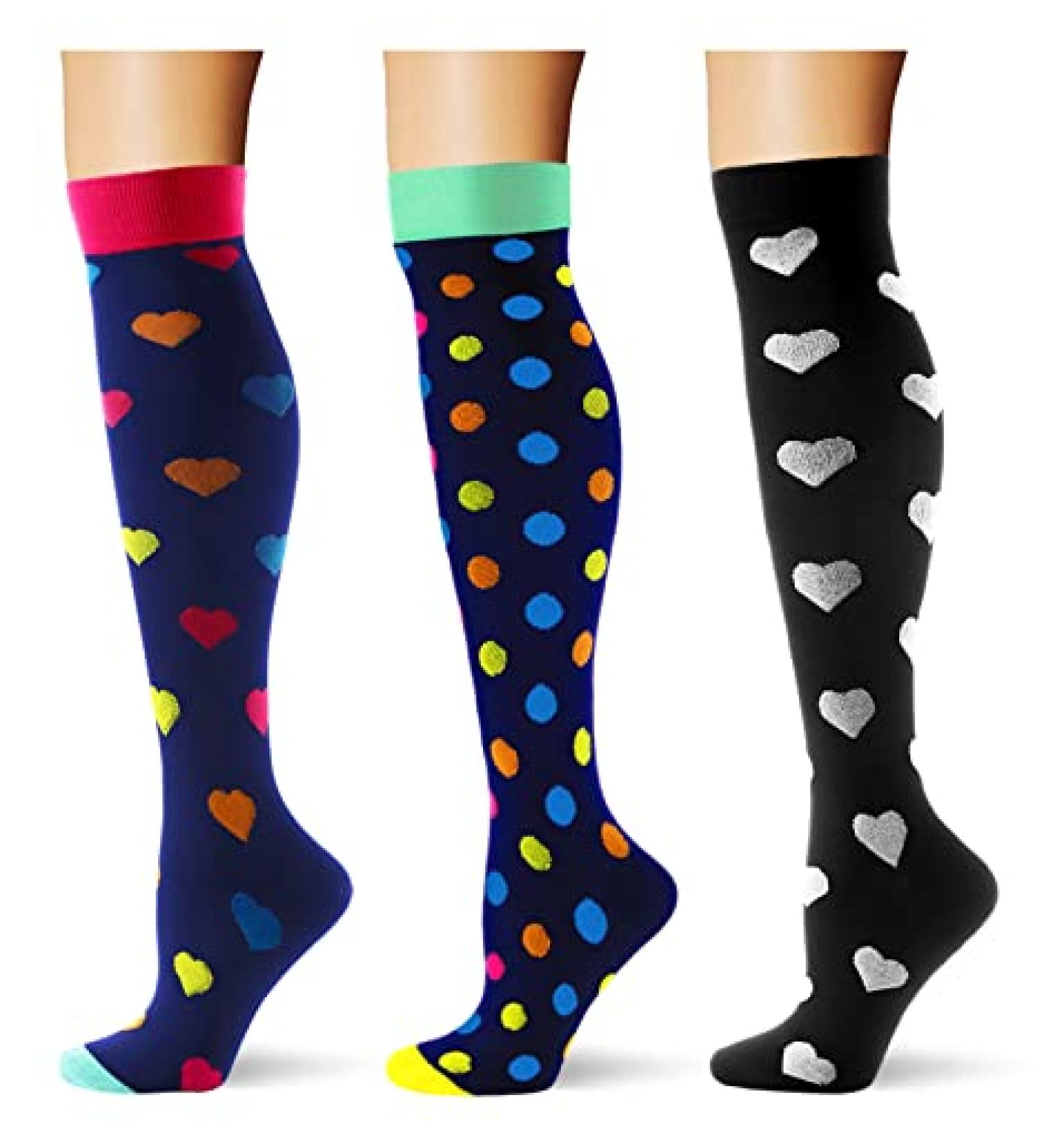 Saniripple Women's Compression Socks 20-30 mmHg (3 Pairs) - Knee High Support Socks in Black Colorful - Size L-XL - Buy Online on GoSupps.com