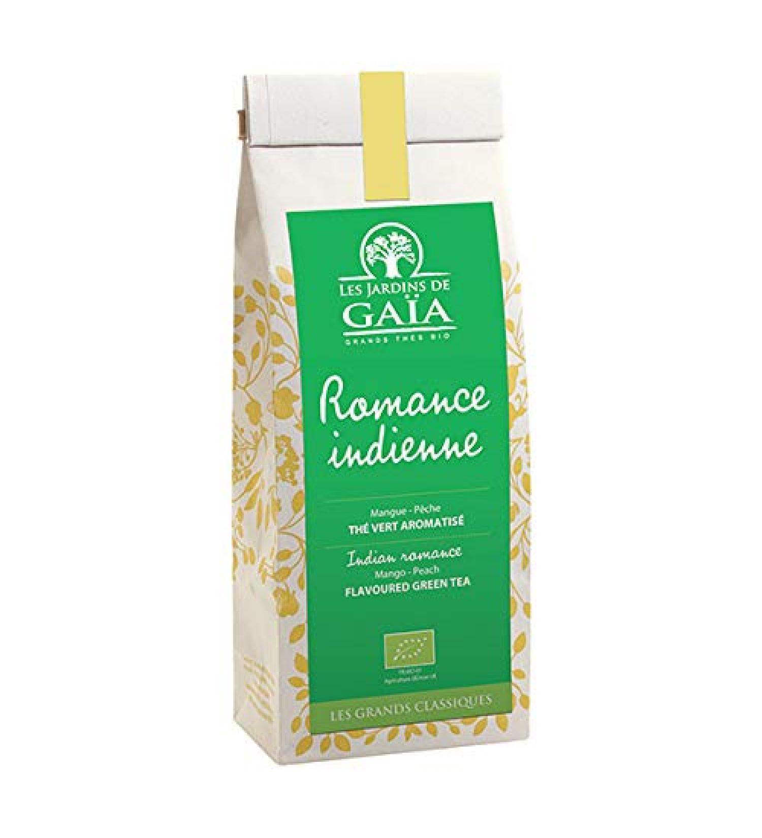 Les Jardins De Ga a - Th Vert Romance Indienne Mangue - P che Bio - 100 G - Vendu par unit