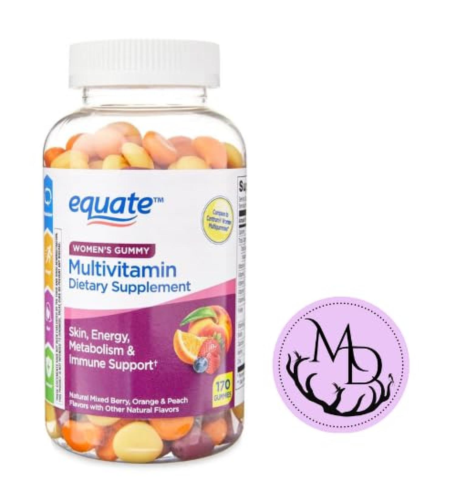 Equate Women's Multivitamin Gummies for Skin Mixed Berry Orange and Peach 170 Count + Dri Store Sticker. - Buy Online on GoSupps.com