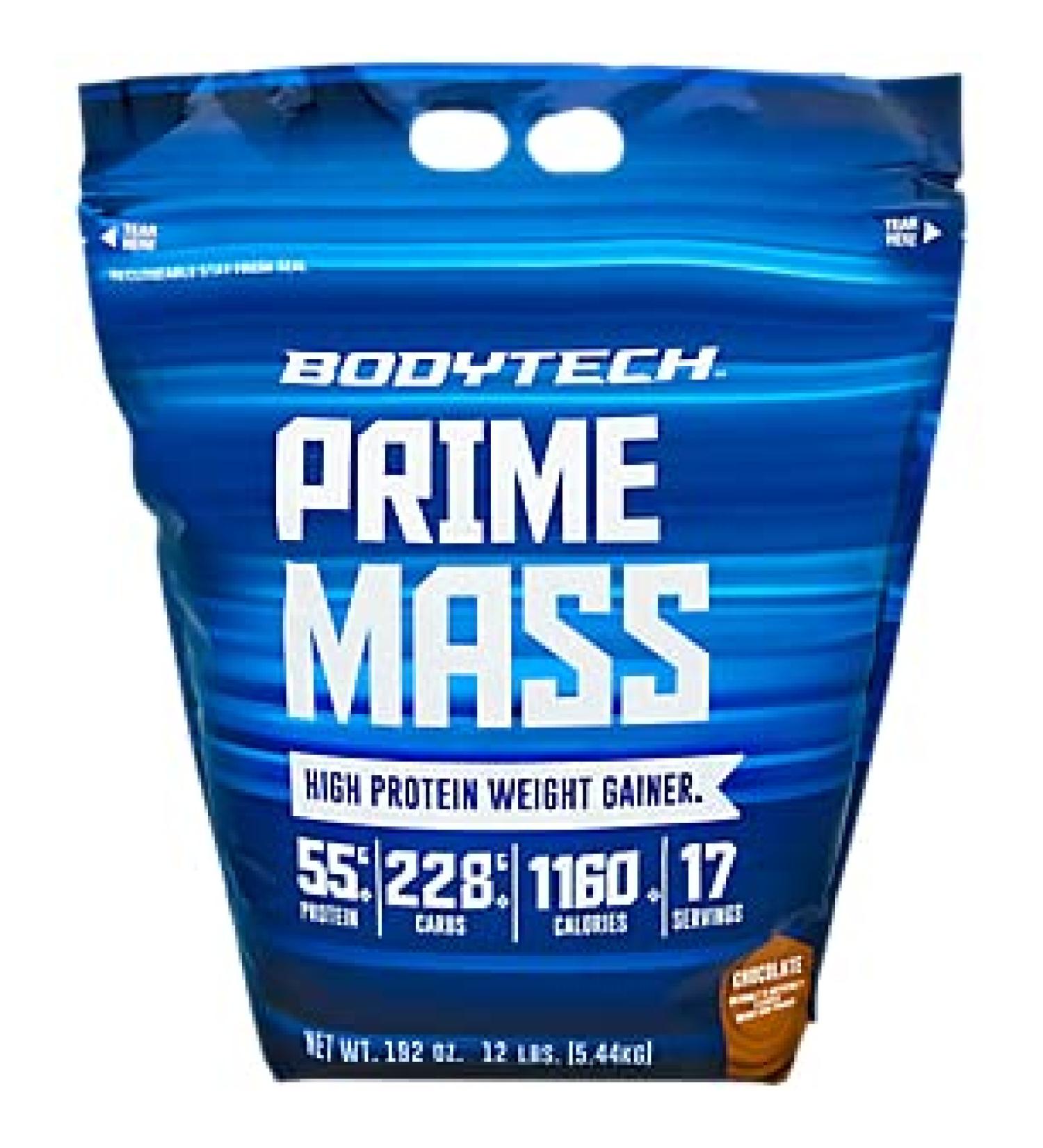 BodyTech Prime Mass High Protein Weight Gainer | 55g Protein | Muscle Growth Support | Creatine, Glutamine, BCAA's | Rich Chocolate 12lb - Buy Online on GoSupps.com
