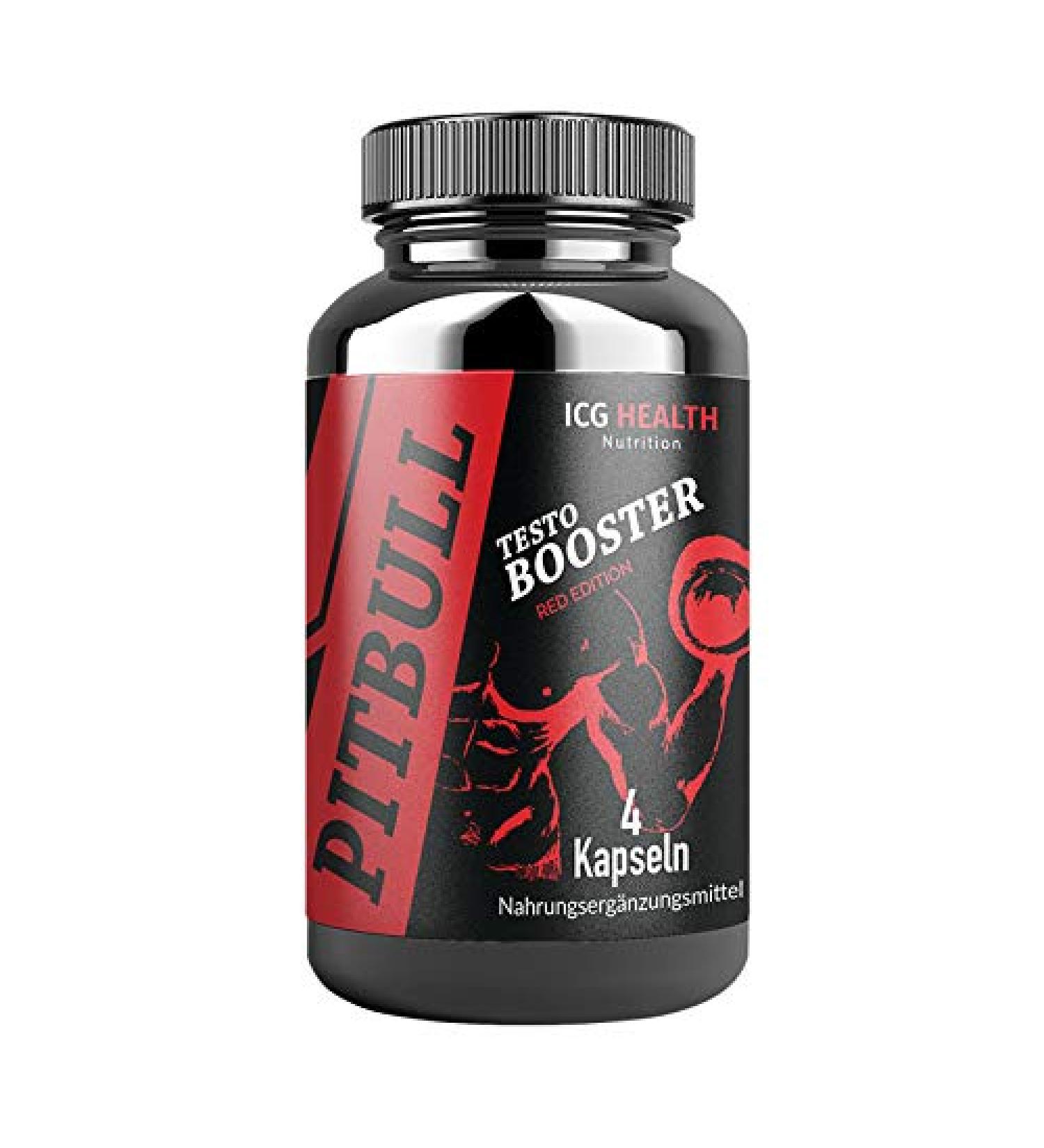 Pitbull Testo Booster - Red Edition - Pre Workout Booster Muscle Building (1 can each 4 capsules) - Booster Pre Workout Testosterone Booster Fitness