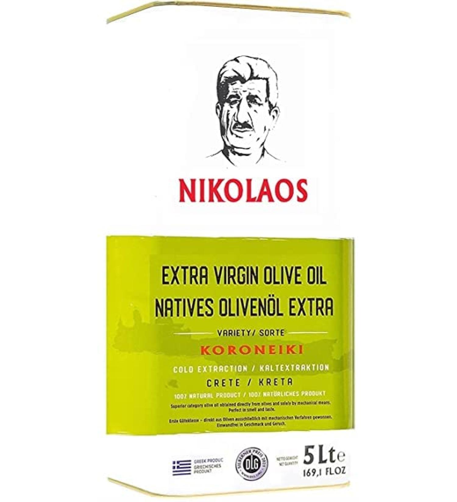 Buy Nikolaos Premium Extra Virgin Olive Oil 5L - Cold-Pressed from Crete Greece | Rich in Polyphenols | Super Fresh Quality - Buy Online on GoSupps.com
