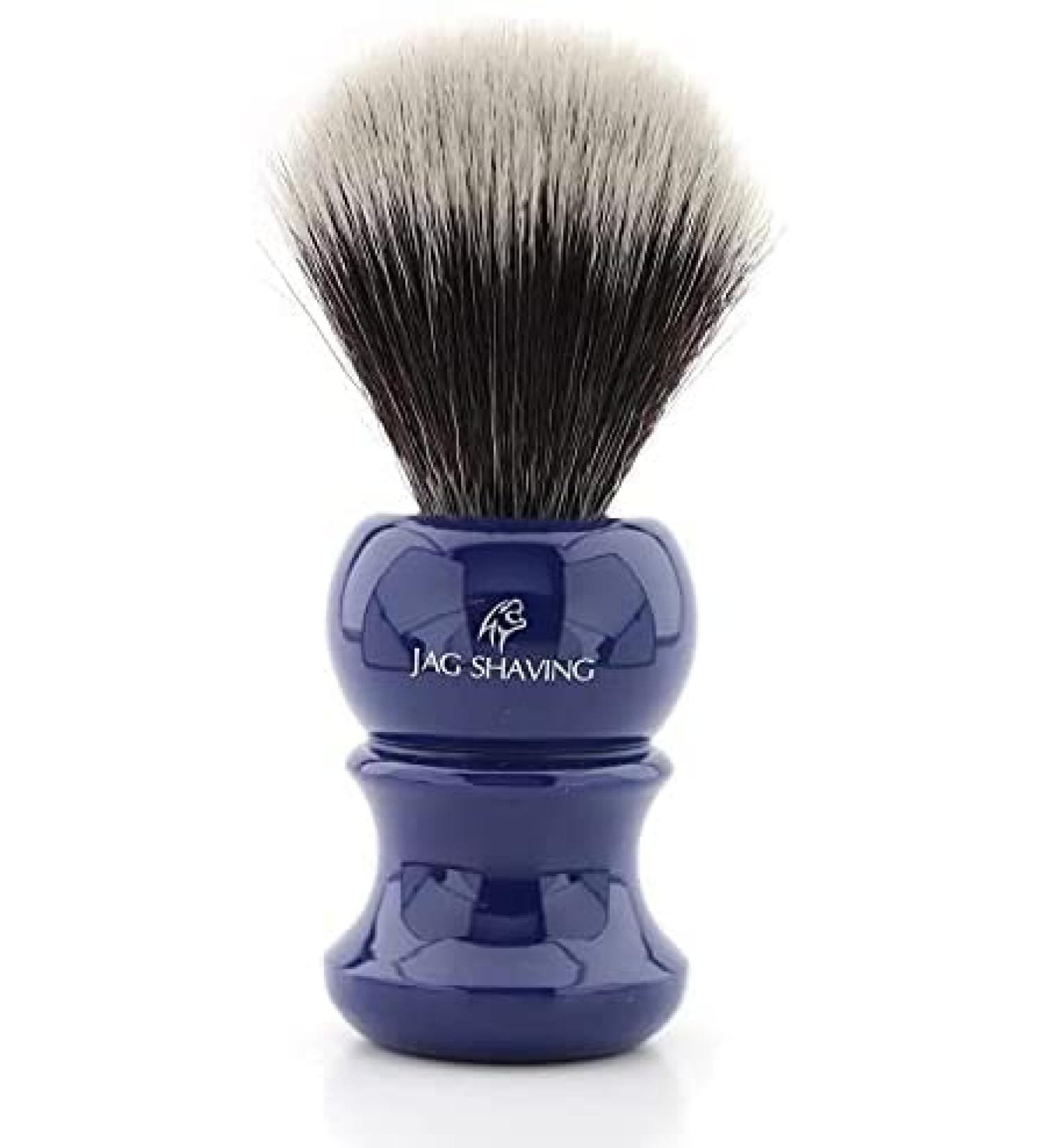 Synthetic silver tip hair wet shaving brush Shiny blue resin handle