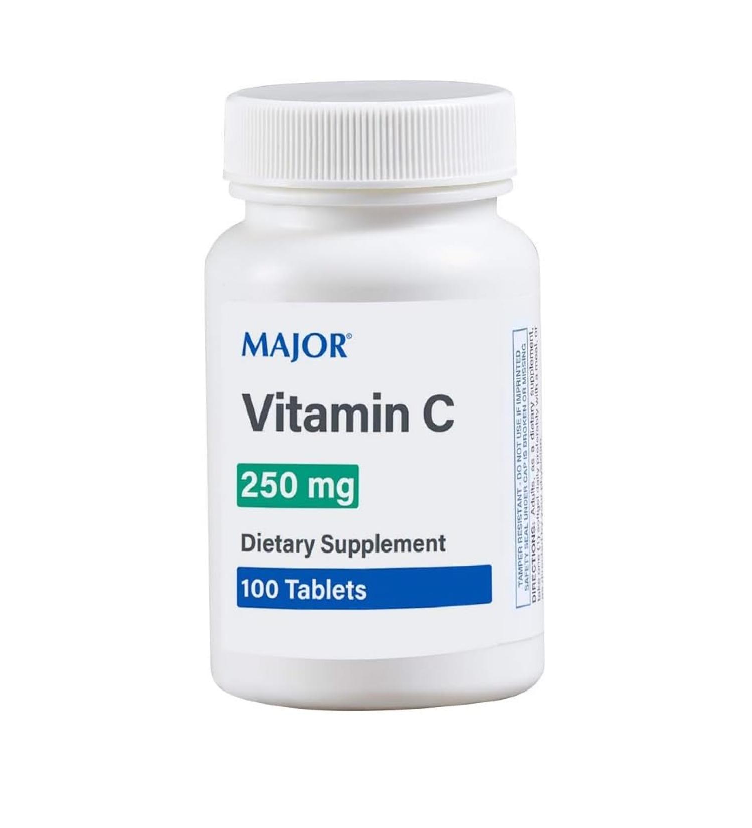 AmeriCan Goods Major Vitamin C 100 Tablets 250mg Dietary Supplement for Adults Tablets Vitamin-C (as Ascorbic Acid) Free Gluten & Lactose