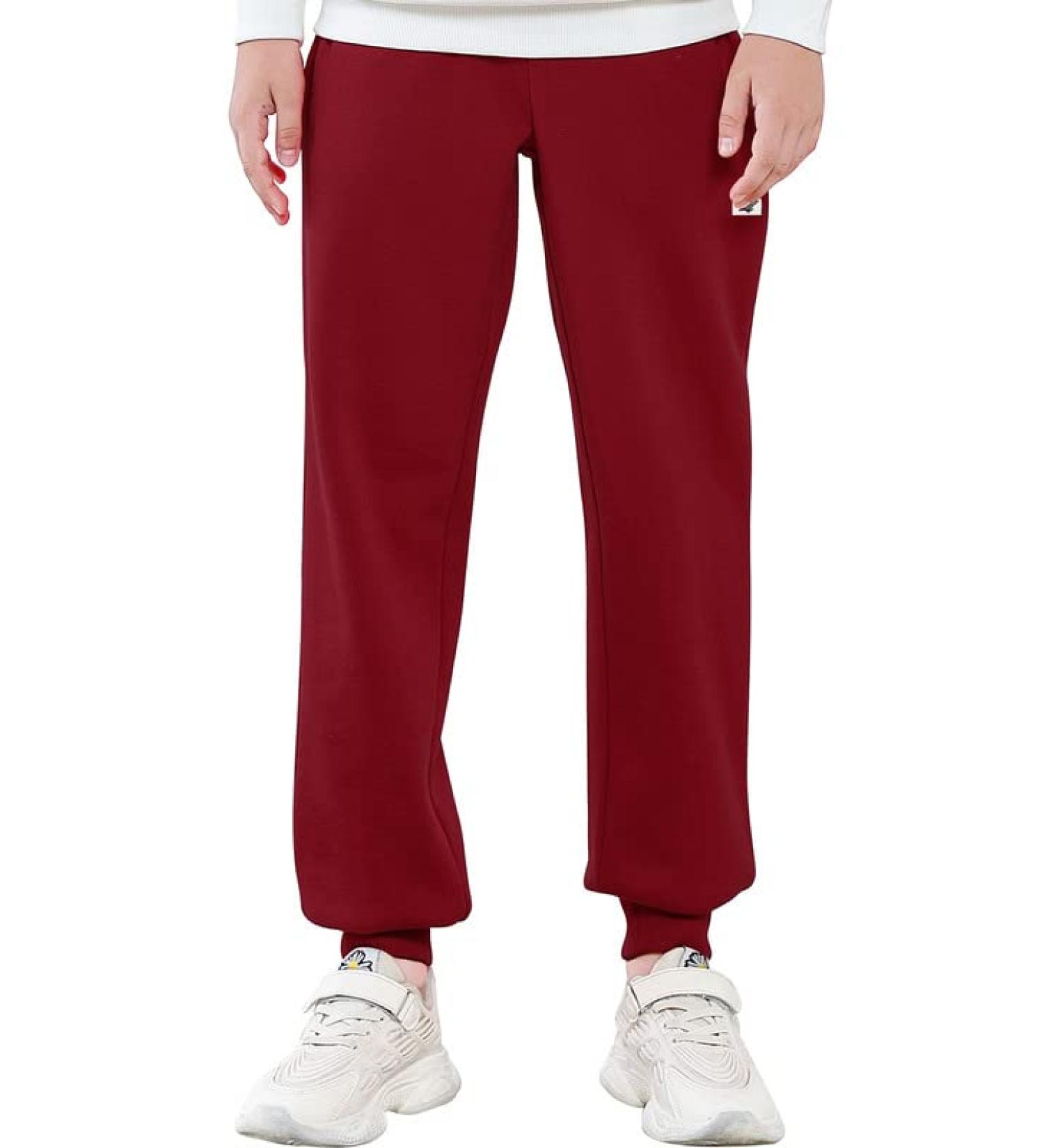 JIAHONG Kids Fleece Sweatpants | Soft Brushed Joggers for Boys & Girls 3-12Y | Drawstring Casual Plain Sweatpants - 3-4T Wine Red - Buy Online on GoSupps.com