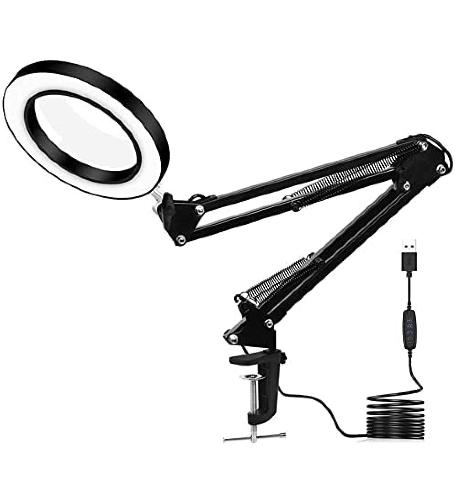 Lightweight Magnifying Glass Led Folding Long Arm Clip Eye Protection USB Reading Book Light Led Clip Magnifying Glass Electronic Maintenance Light/Black Lofty Ambition - Buy Online on GoSupps.com