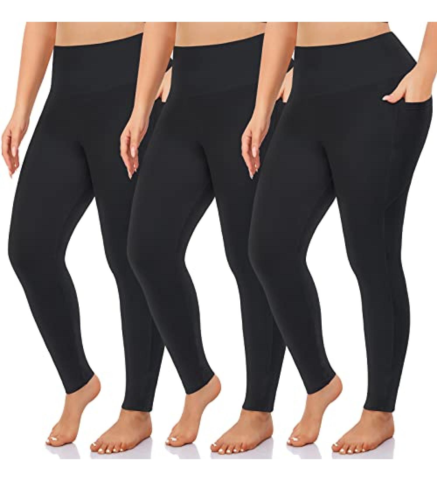 3 Pack XX-Large Plus Size Leggings with Pockets for Women - High Waist Tummy Control, Workout Yoga Pants in Black - NEW YOUNG - Buy Online on GoSupps.com