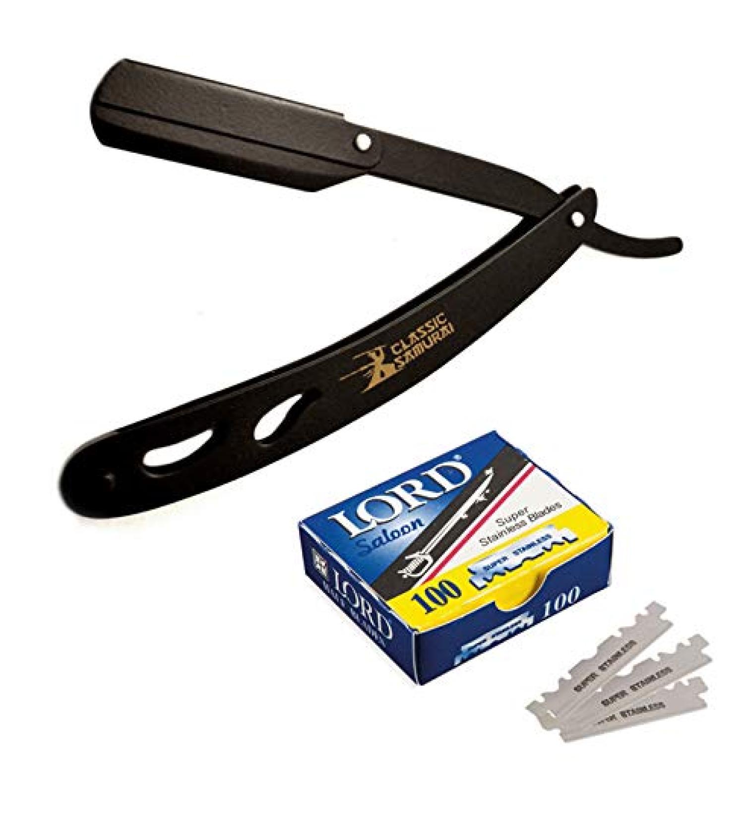 CS-102 Stainless Steel Shavette Razor | Professional Matte Black Cut Throat Razor with 100 Lord Blades | Best International Shipping - Buy Online on GoSupps.com