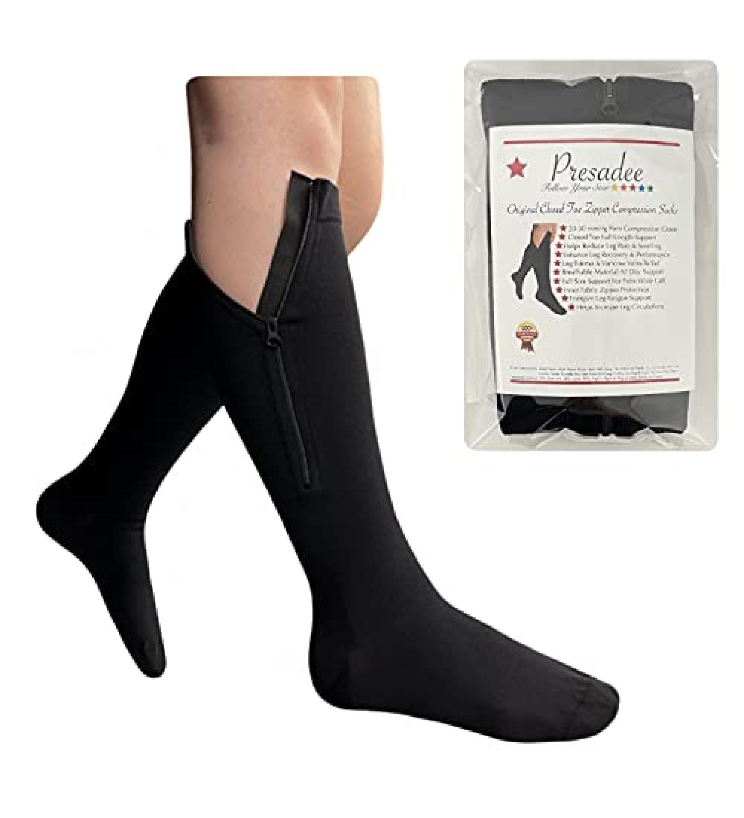 Presadee Original Closed Toe Zipper Compression Calf Leg Socks 20-30 mmHg - Black [Large/X-Large] | 1 Pair - Buy Online on GoSupps.com