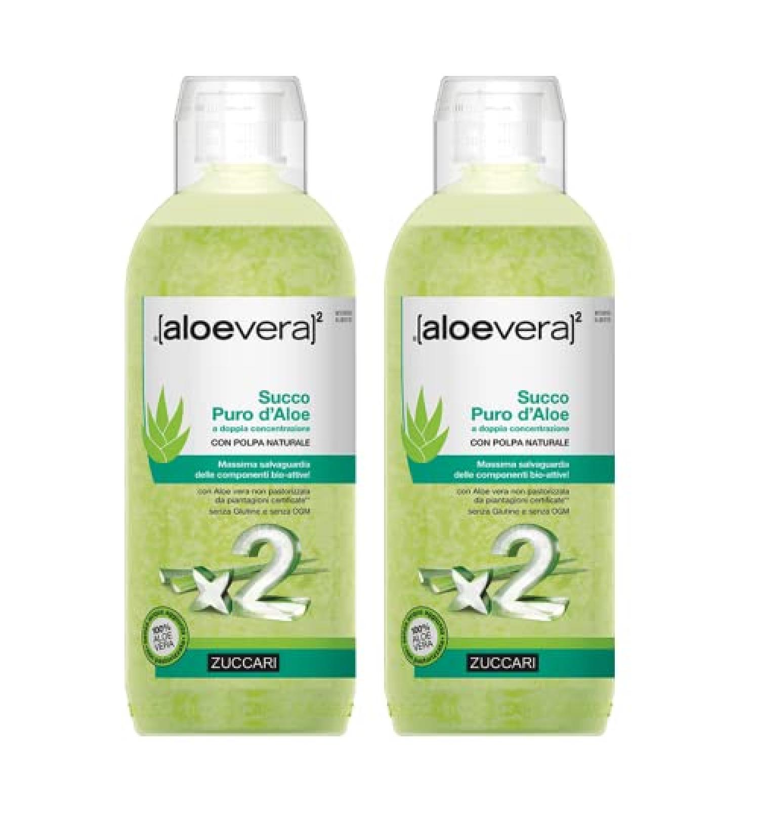 ZUCCARI 2 x 1 Litre Pure Aloe Juice Bottles - Sugar