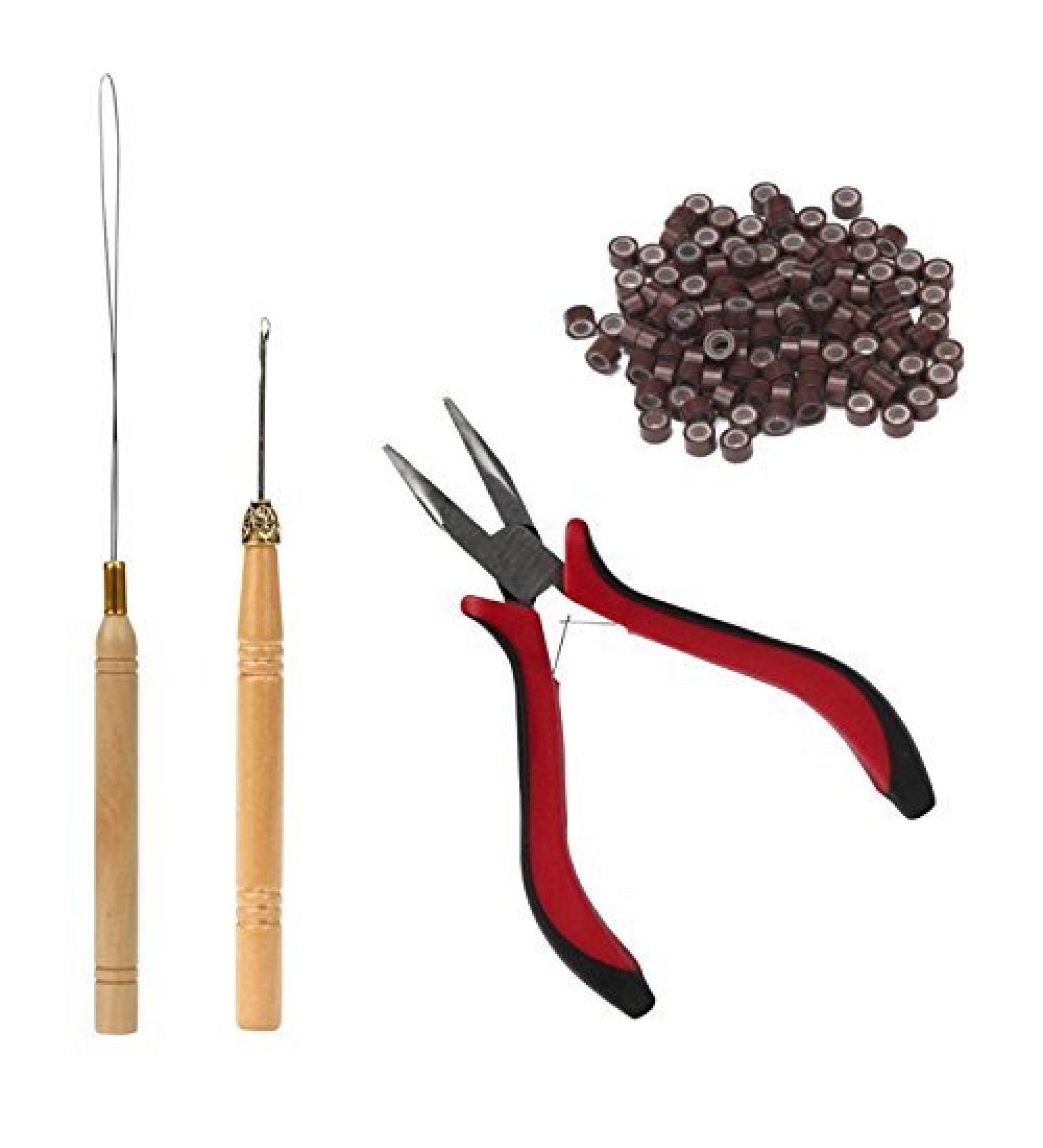 1 Set Hair Extension Tool Kit Plier Hook Pulling Needle 200Pc or so Micro Silicone Link Rings Beads for Professional Hair Styling Tools Accessory (5)