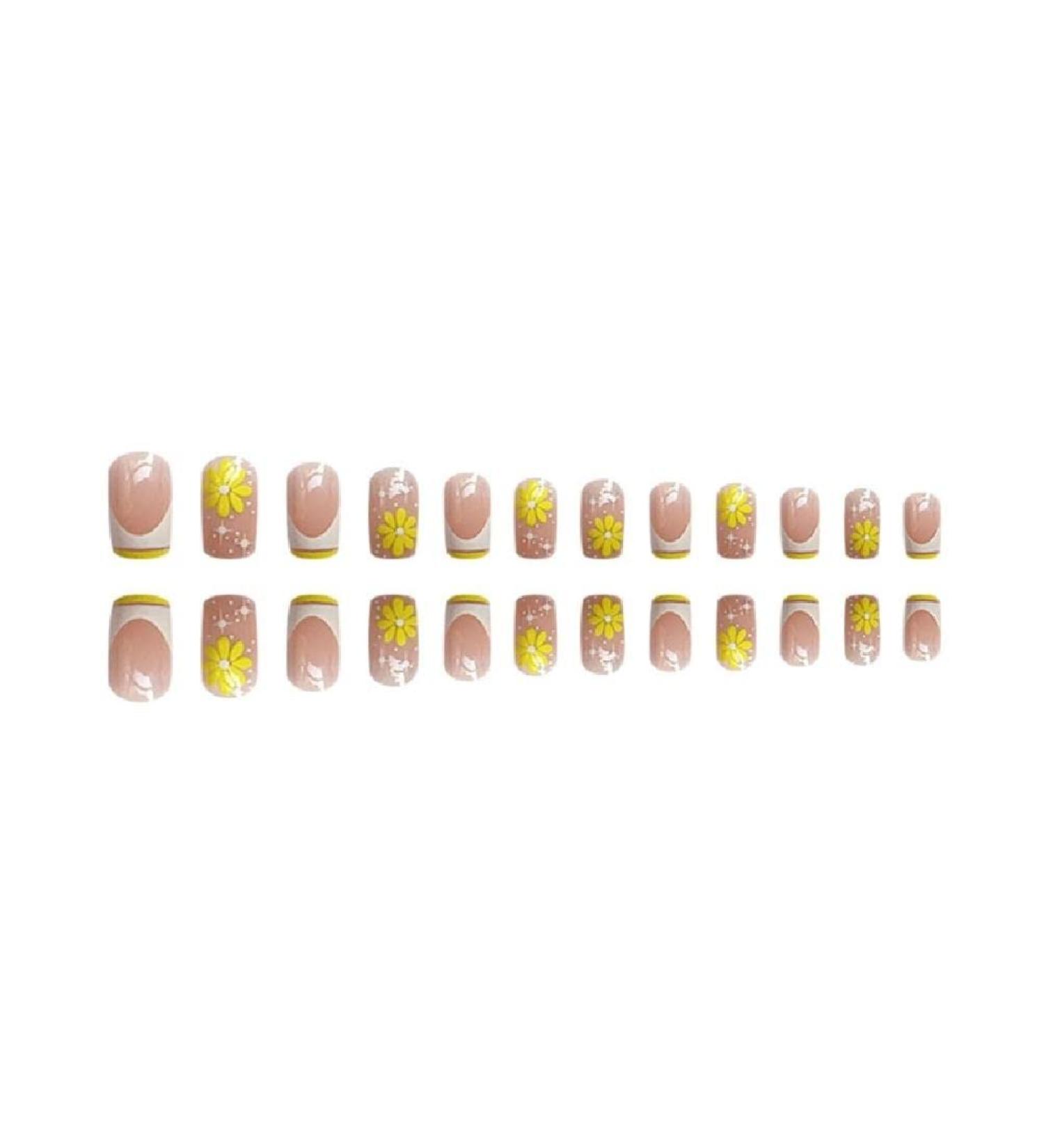 24Pcs/Box Fake Nails Press on Short Reusable with Designs Set French Artificial Wearable Fake Nail Stick-on Nails Tips Press on Nails for Wide Nail beds Long Length Cute Designs Summer - Buy Online on GoSupps.com
