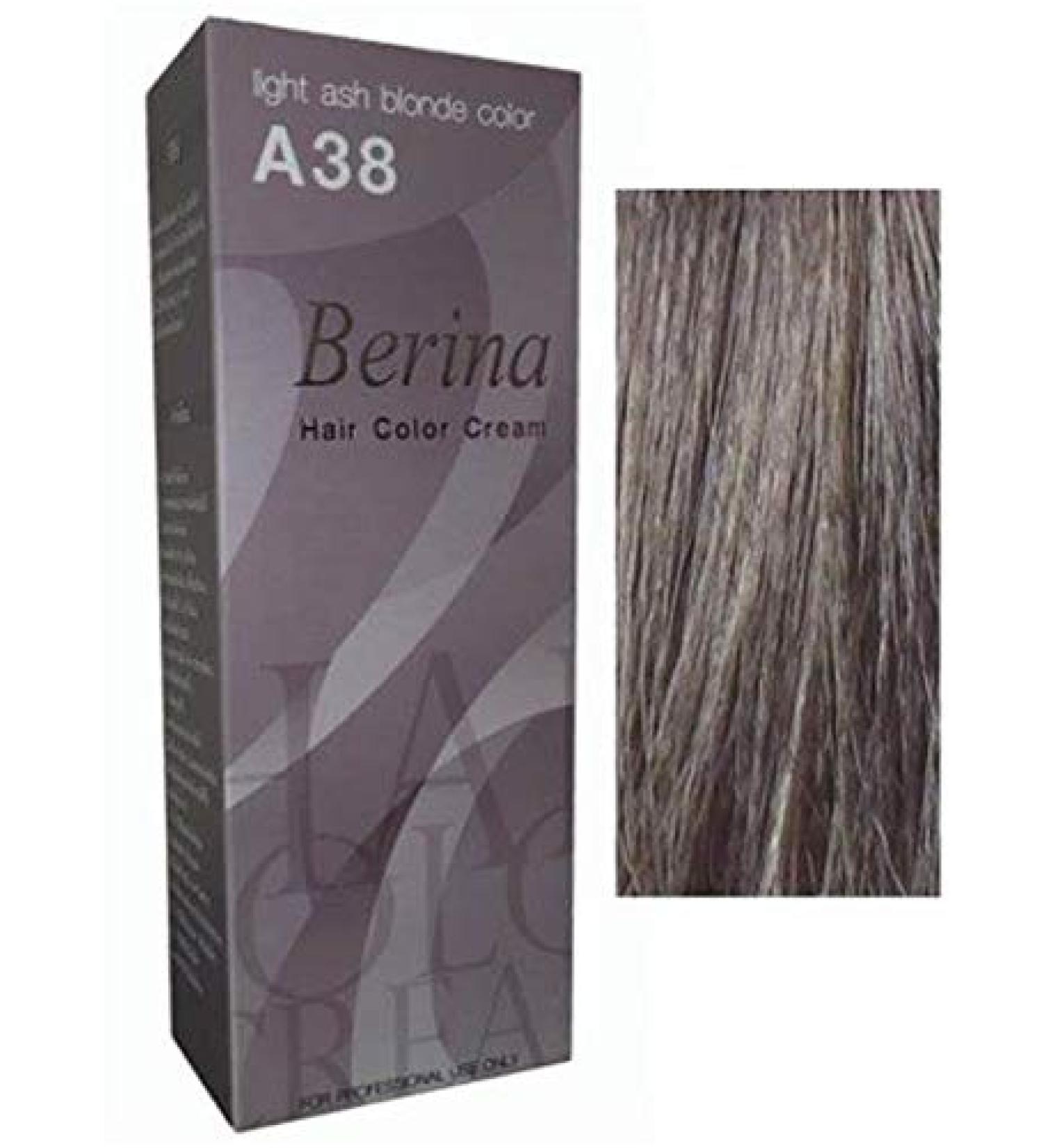 Berina Permanent Hair Dye Color Cream #A38 - Light Ash Blonde | Made in Thailand - International Shipping Available - Buy Online on GoSupps.com
