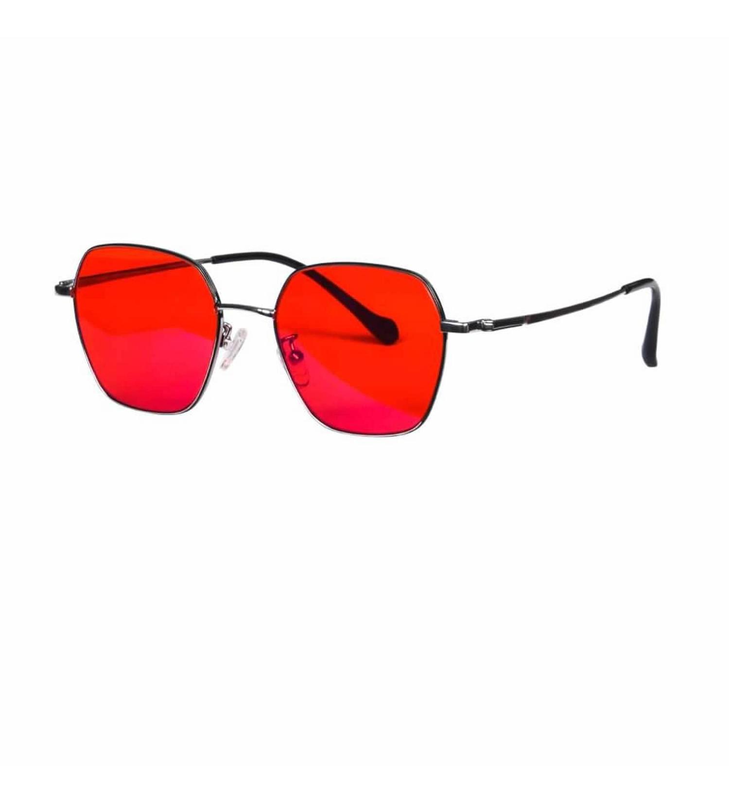 Buy T1026C1030 Red Titanium Eyeglass Frames for Men - 100% Blue Green Light Blocking Glasses for Eye Protection & Better Sleep - Buy Online on GoSupps.com