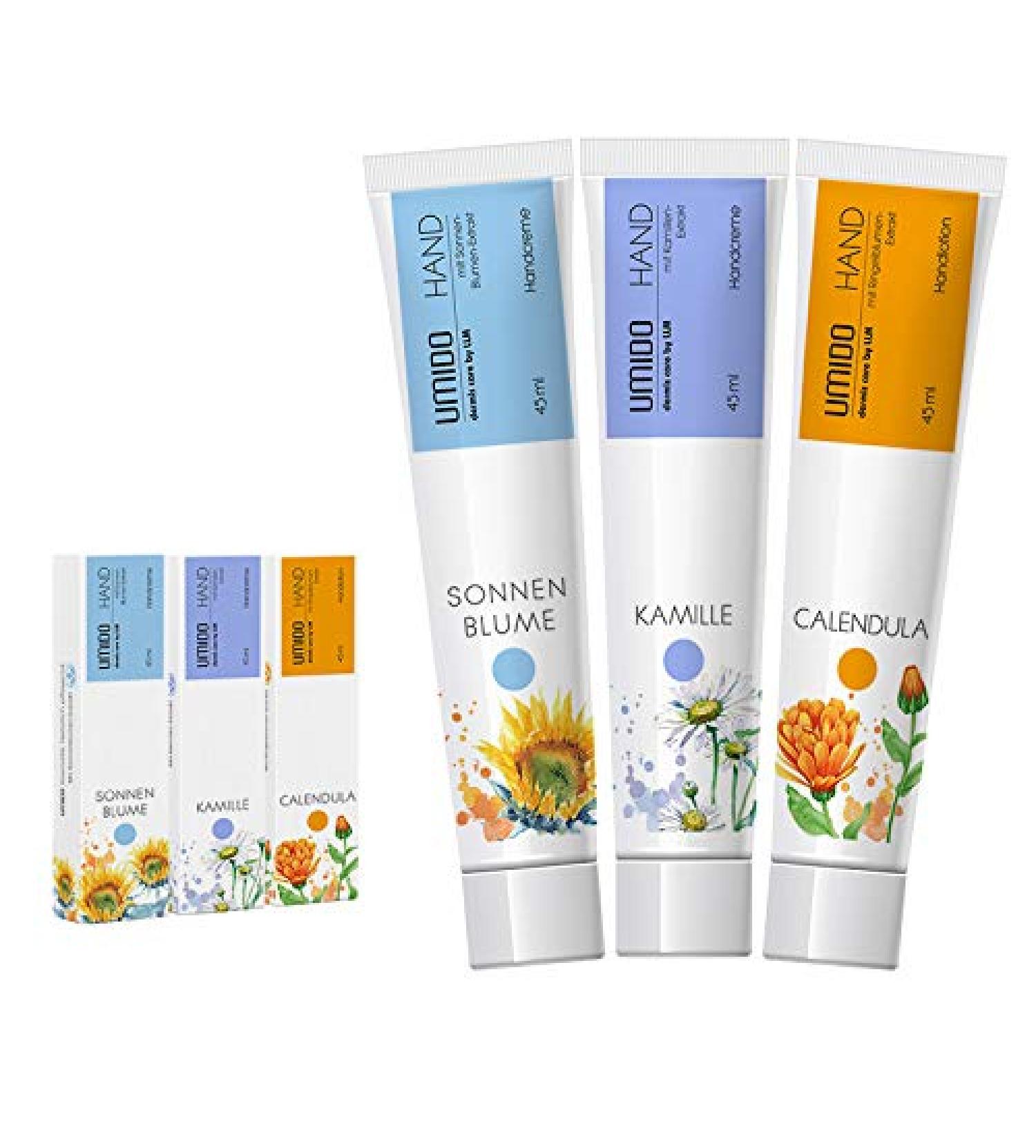 UMIDO 3-Piece Hand Lotion Set (45ml) Sunflower Chamomile & Marigold | Nourishing Hand Cream for Ultimate Care | International Shipping - Buy Online on GoSupps.com