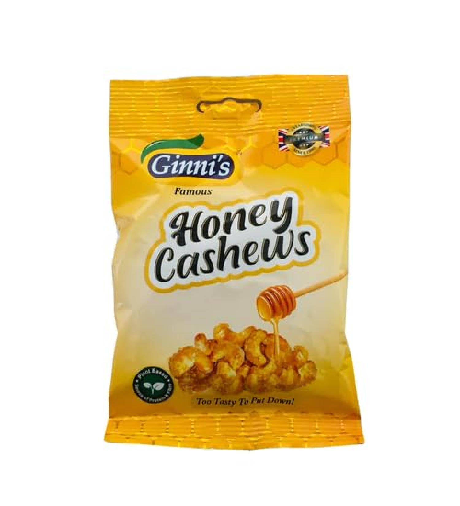 Ginni's Honey Roasted Cashew Nuts - Crunchy Sweet Natural Healthy Bits with Protein & Vitamins - Perfect for Home Parties Office Movies Bars - 6 x 110g - Buy Online on GoSupps.com