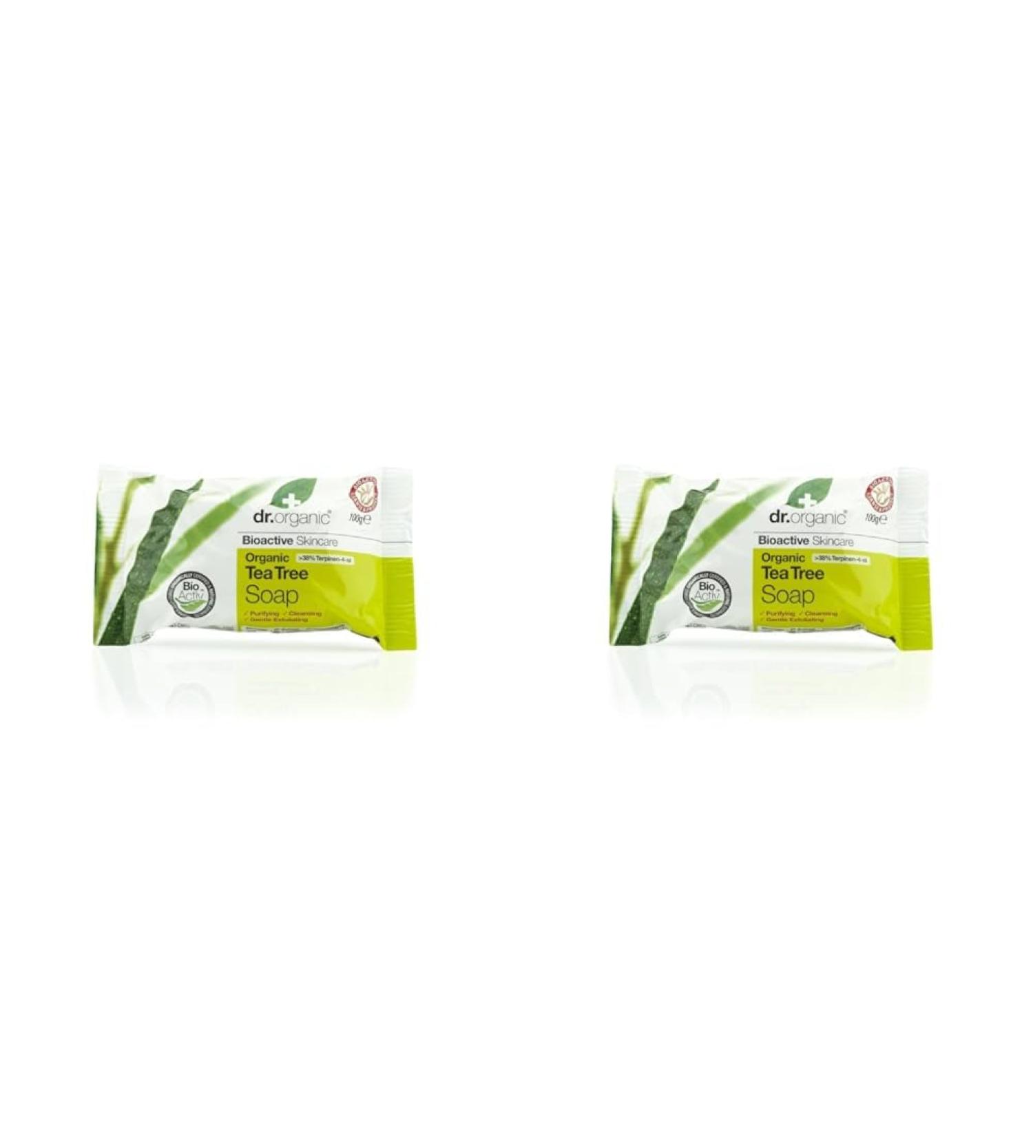 Dr Organic Tea Tree Soap Bar Natural Vegetarian Cruelty Free Paraben & SLS Free Recyclable Packaging 100g (Pack of 2) - Buy Online on GoSupps.com