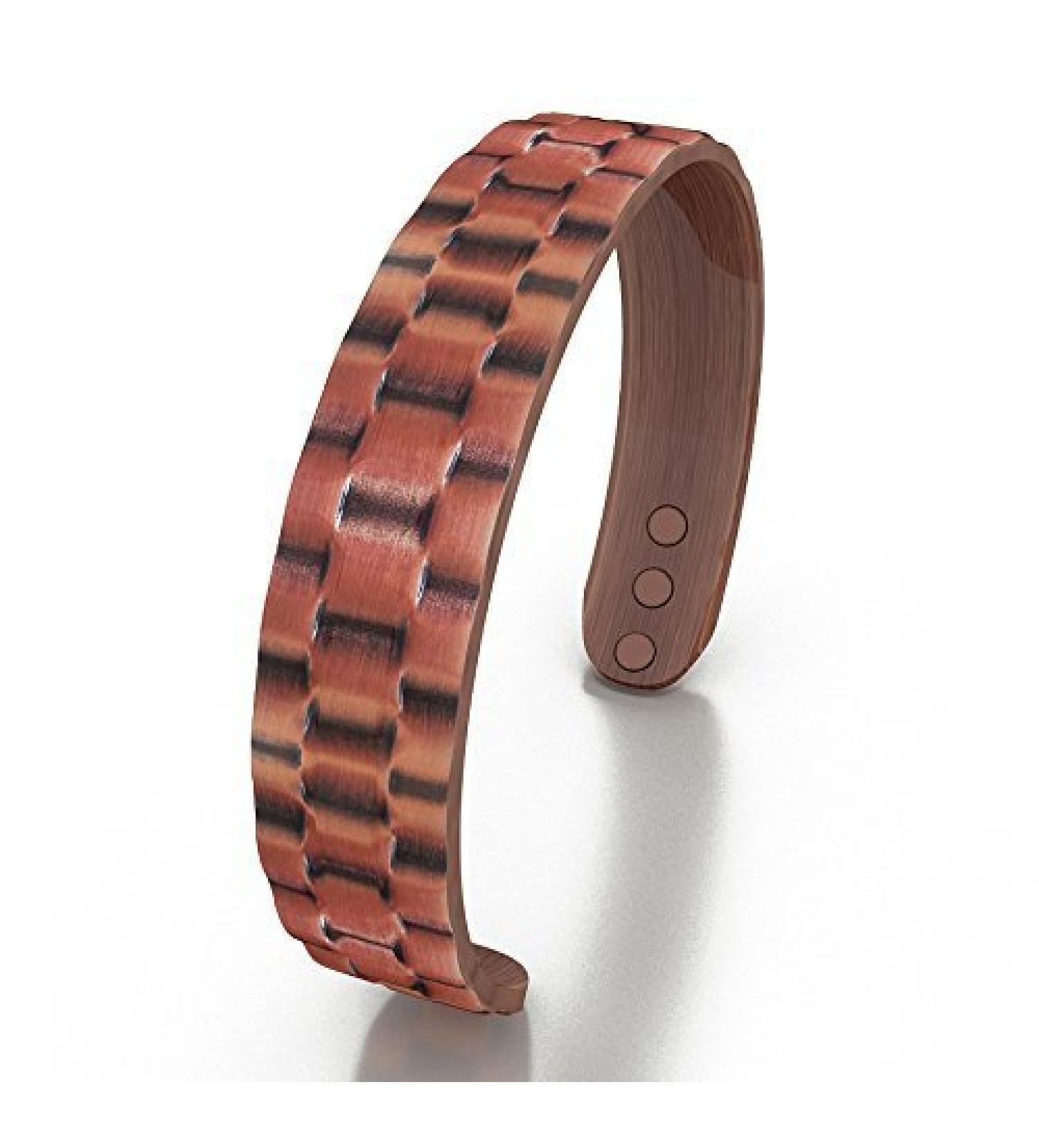 MEN'S PURE COPPER MAGNETIC BRACELET - MEDIUM SIZE - 6 HIGH STRENGTH MAGNETS. CUFF BANGLE. ARTHRITIS AID. PAIN RELIEF GARDENING SPORTS ETC. TENDONITIS CARPAL TUNNEL RHEUMATISM ATTRACTIVE MASCULINE STYLE. ADJUSTABLE **60 DAY SATISFACTION GUARANTEE**