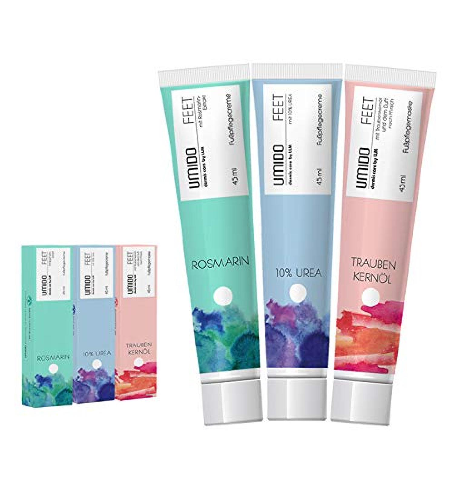 Umido 3-Piece Foot Care Set | 45ml Foot Creams with Rosemary 10% Urea & Grape Seed Oil | Foot Balm & Lotion for Ultimate Care - Buy Online on GoSupps.com