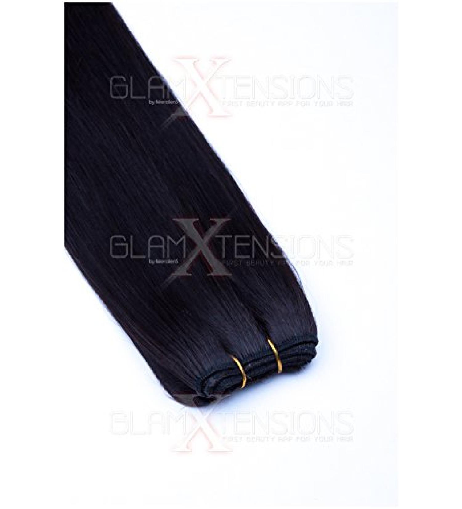 WEFT Extensions Real Hair Tress Glamxtensions smooth 100% Remy Indian real hair Human hair - 50cm in the color #01b black brown - hair extension hair sealing for sewing