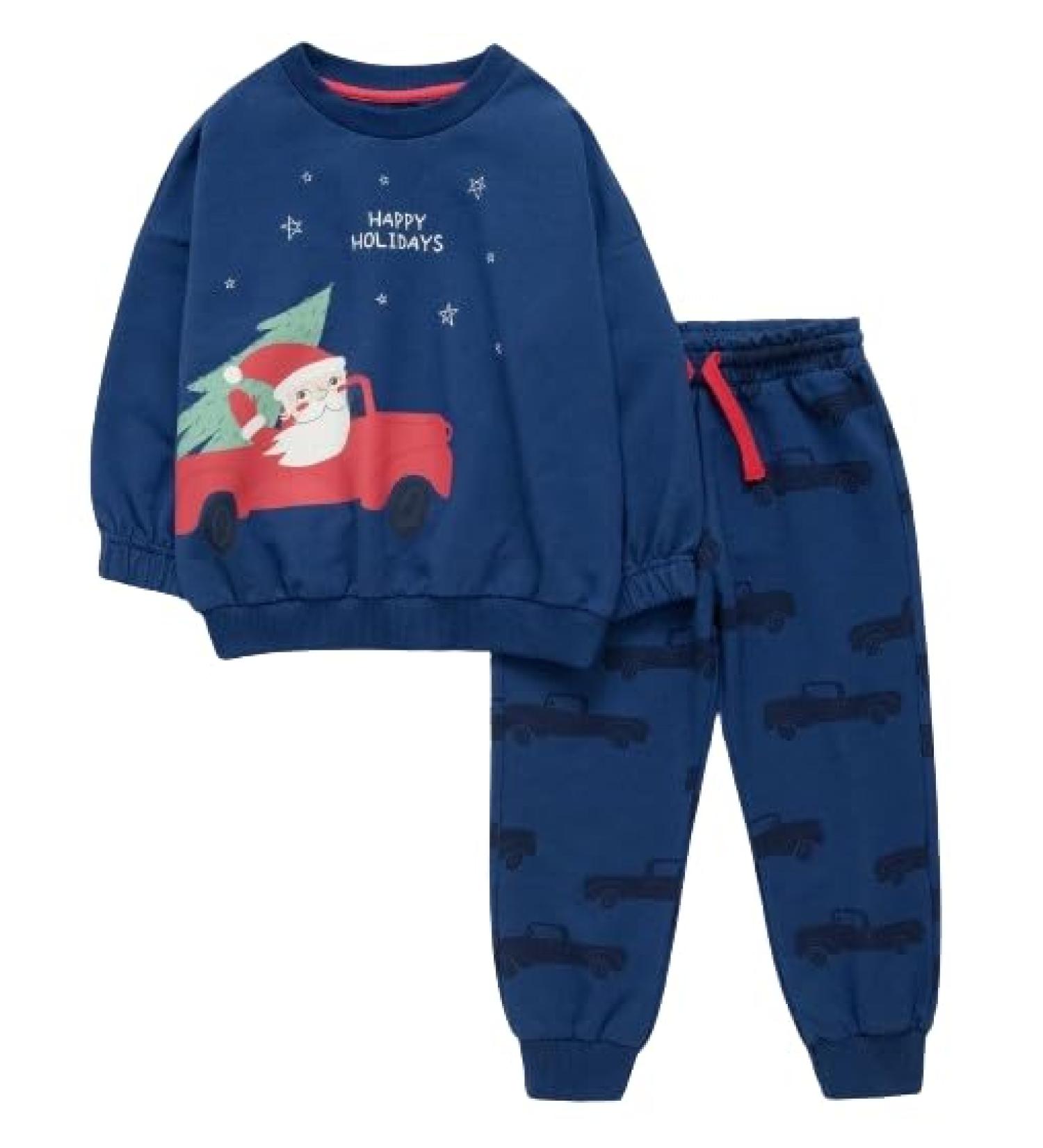 Artie Baby Boys 100% Cotton Footless Pyjamas Set - 2 Piece Long Sleeve Nightwear for Kids 12M-8Y - Navy Blue - Buy Online on GoSupps.com
