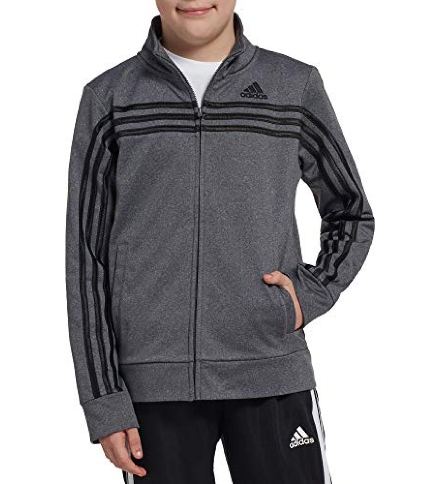 adidas Boy's Heather Colorblock Tricot Jacket Gray Large