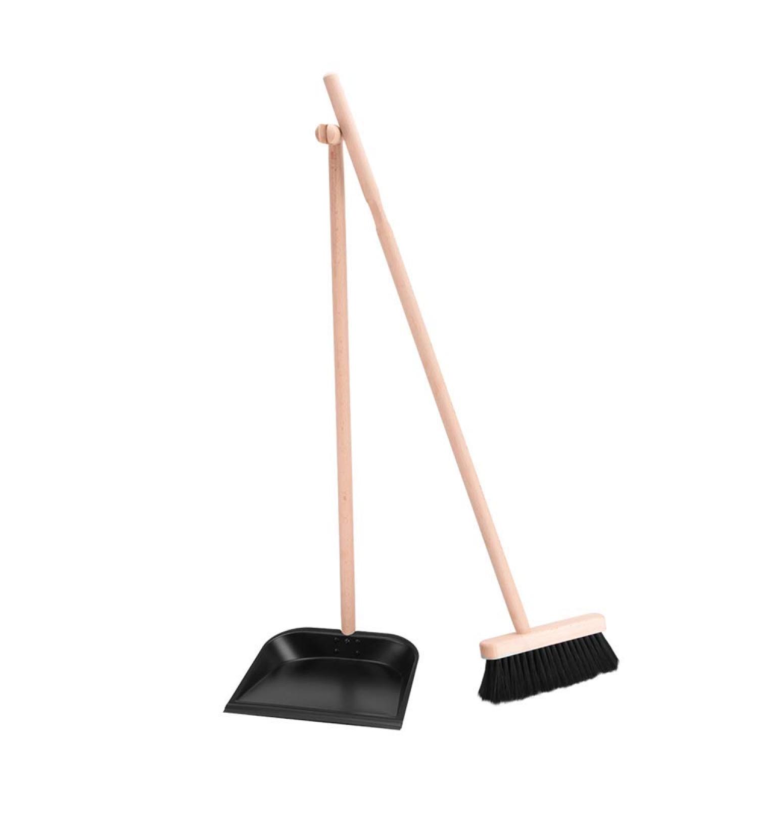 YJ Wooden Broom Dustpan Set - Soft Fur Broom with Durable Beech Handle | Anti-Tilt Design | Ideal for Kitchen Bedroom & Garage - Buy Online on GoSupps.com