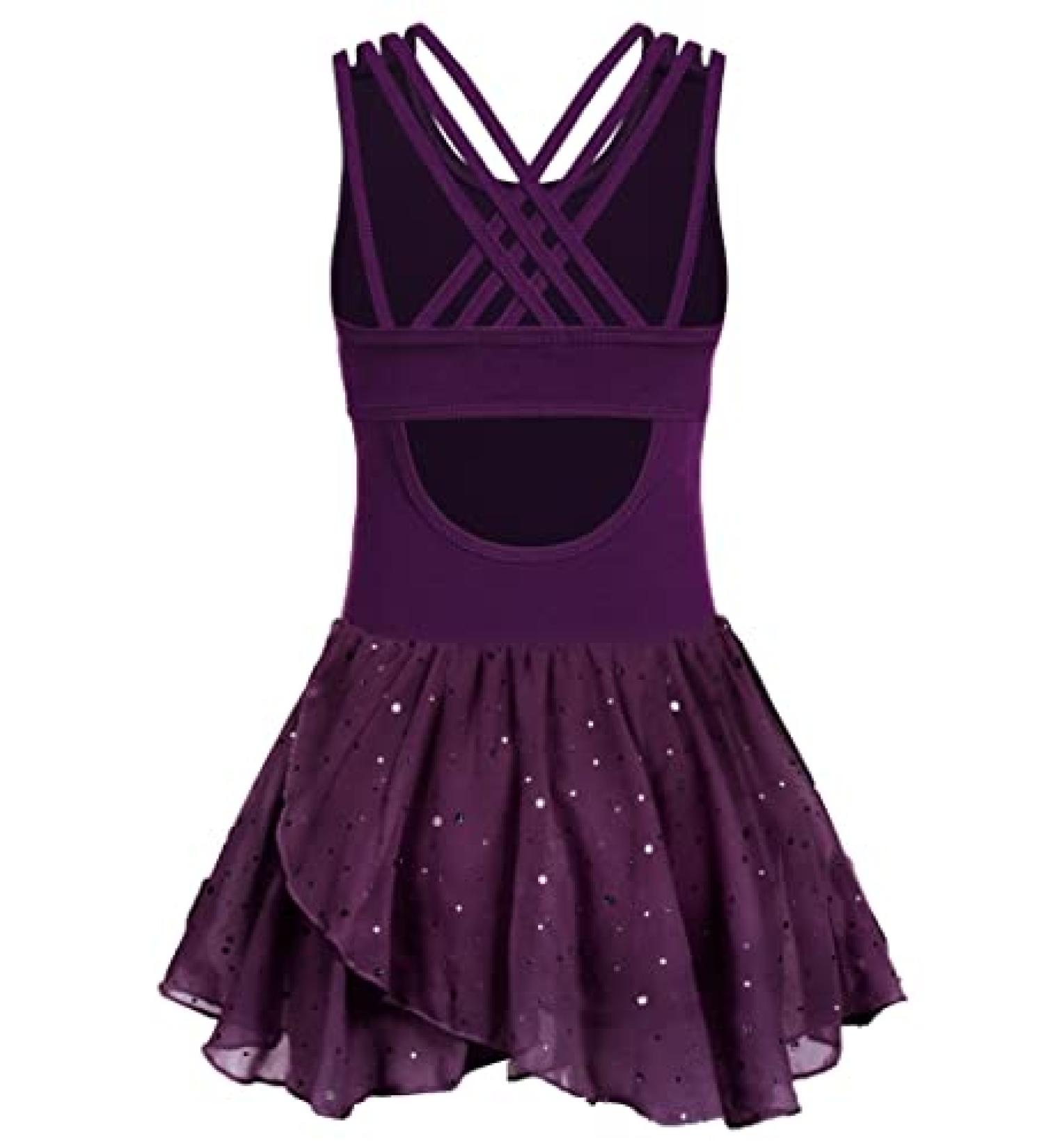 Zaclotre Girls Gymnastics Leotard - Criss Cross Strap Shiny Ballet Dance Dress - Dark Purple (6-7 Years) - Buy Online on GoSupps.com