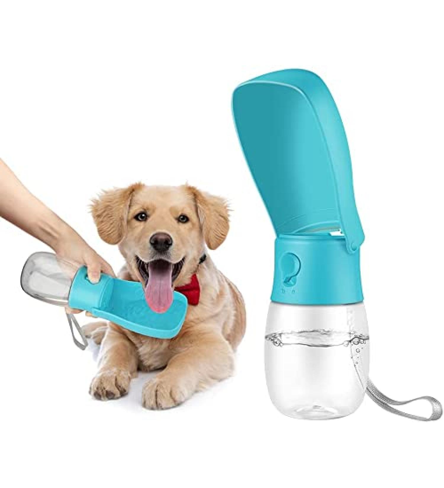 Portable Dog Water Bottle with Carbon Filter | Leak-Proof Travel Dispenser for Hiking and Walking | 10 oz Blue/Pink - Buy Online on GoSupps.com