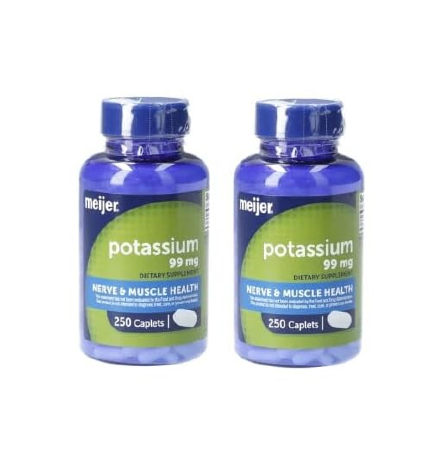 Meijer Potassium Tablets for Heart Nerve & Muscle Health- 2 Pack of 250 Tablets