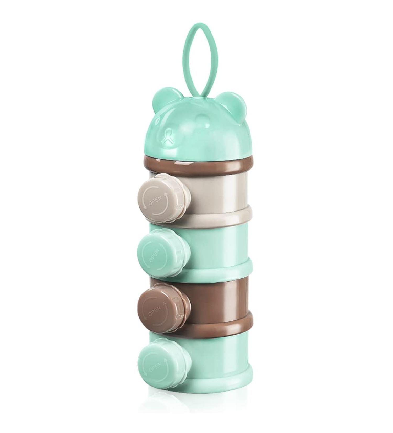 Vicloon Baby Milk Powder Dispenser - Portable 4-Layer Twist-Lock Container for Kids - Stackable Snack Storage - Green/Grey - Buy Online on GoSupps.com