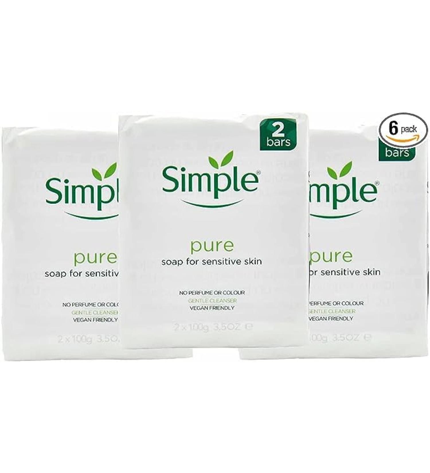 3 x Twin Pack 100g Pure & Gentle Soap Bar for Sensitive - Natural Cleansing for Soft and Healthy Skin