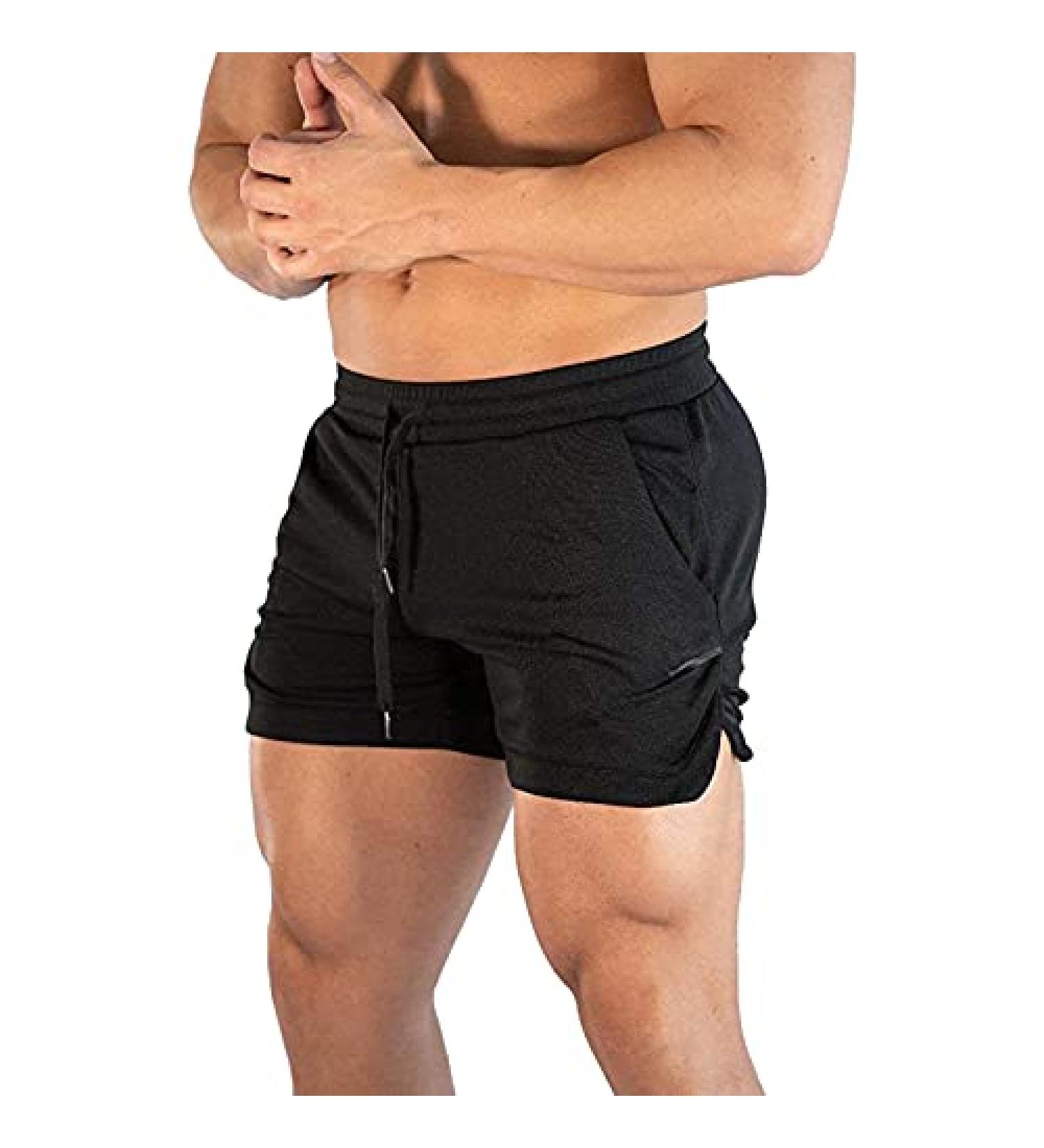 CEHT Men's Quick Dry Gym Shorts with Pockets - Black, Medium - Buy Online on GoSupps.com