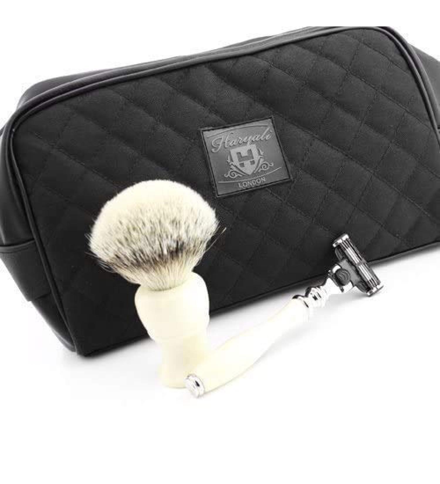 5 Edge Shaving Razor with Silver Tip Badger Hair Brush and Travel Bag Perfect Shaving Kit for Mens