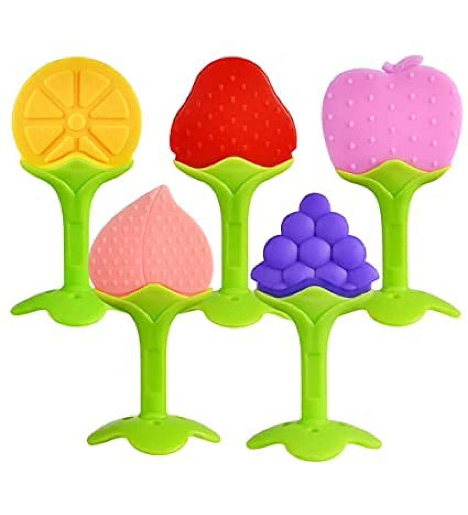 TEKSTAR Silicone Fruit Shape Baby Teething Toys Set - BPA Free, Freezer Safe Teethers to Soothe Infant and Toddler Gums - Buy Online on GoSupps.com