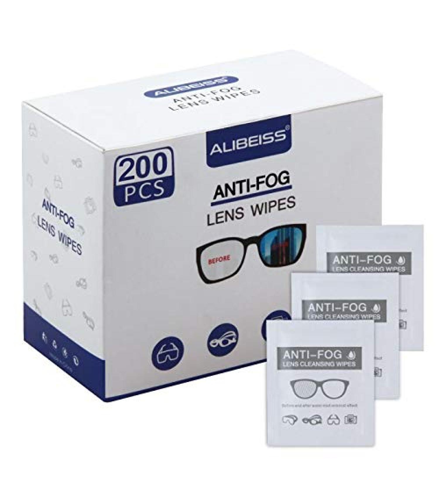 Alibeiss Anti-Fog Lens Wipes - 200 Pack - Pre-Moistened Wipes for Eye Glasses (6 x 5) - Buy Online on GoSupps.com