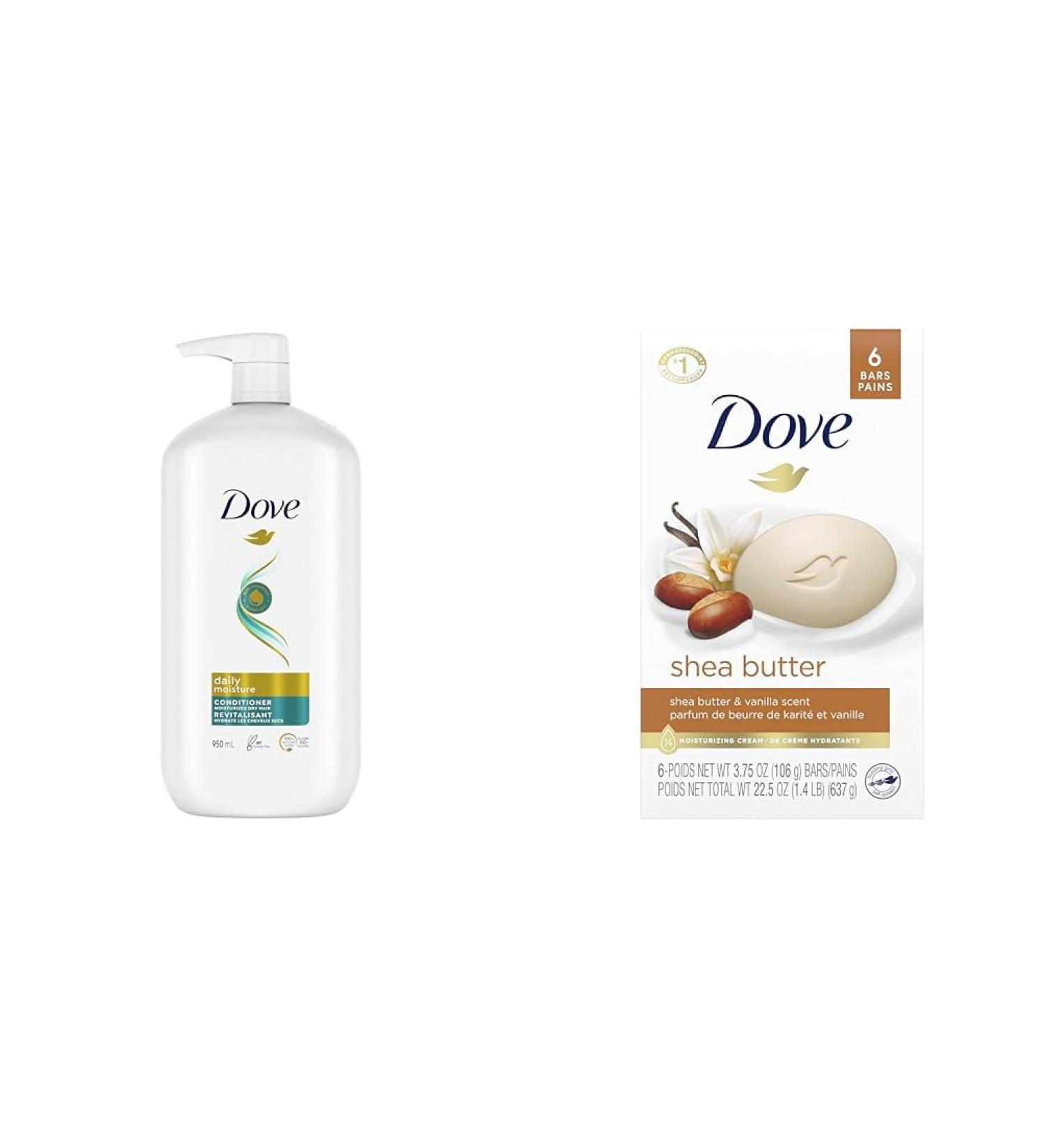 Dove Daily Moisture Conditioner with Bio-Nourish Complex moisturizes and nourishes dry hair 950 ml & Beauty Bar more moisturizing than bar soap Shea Butter for soft and pampered skin 106 g 6 count - Buy Online on GoSupps.com