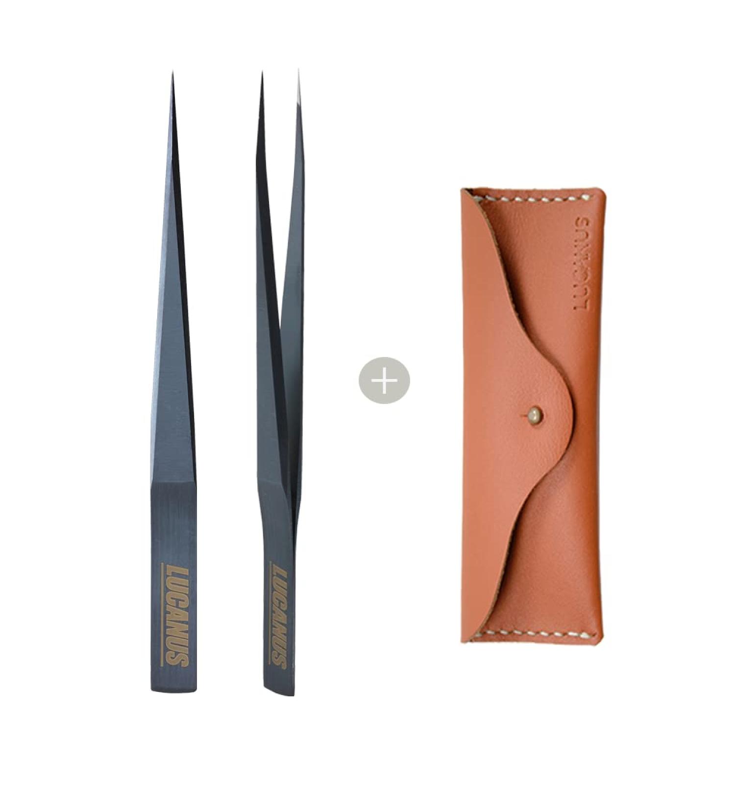 LUCANUS Pointed Ingrown Tweezers with Leather Case - Ultra Precision for Eyebrows and Ingrown Hair - Buy Online on GoSupps.com