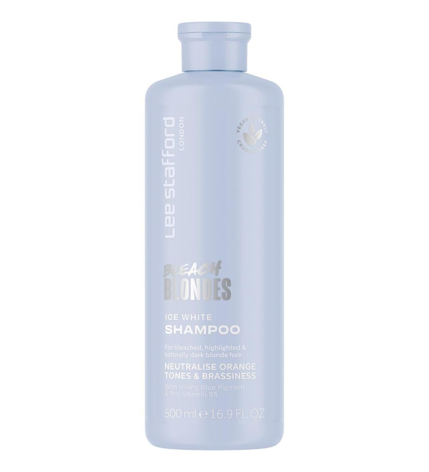 Lee Stafford Blue Toning Shampoo | Correct Brassy & Orange Tones | Ice White Collection | 16.9 Fl Oz - Ideal for Bleach Blonde & Highlighted Hair - Buy Online on GoSupps.com