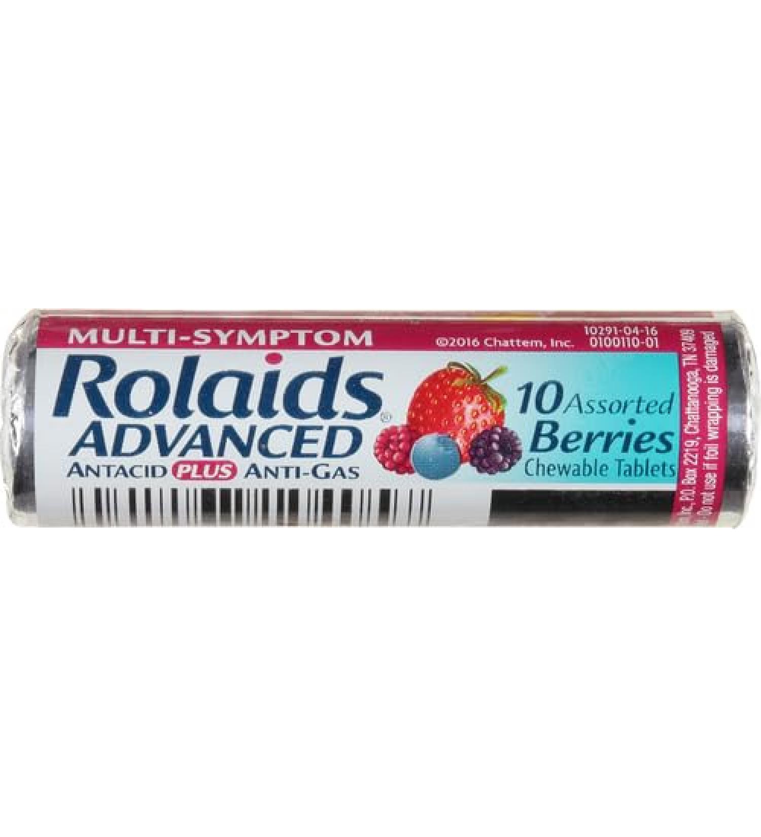 Rolaids Advanced Antacid Plus Anti Gas Tablets Assorted Berries 11.7 Ounce
