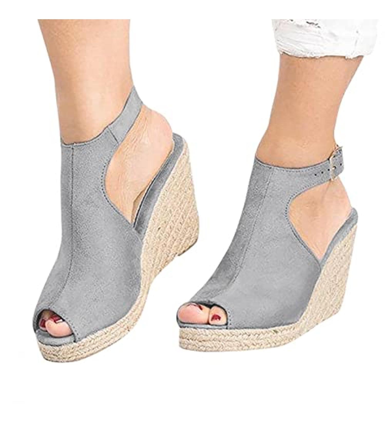 Aunimeifly Women's Wedges Platform Sandals - Comfy Sports Knit Sandals - Gradation Thick Bottom Fish Mouth Beach Sandals (Gray) - Buy Online on GoSupps.com