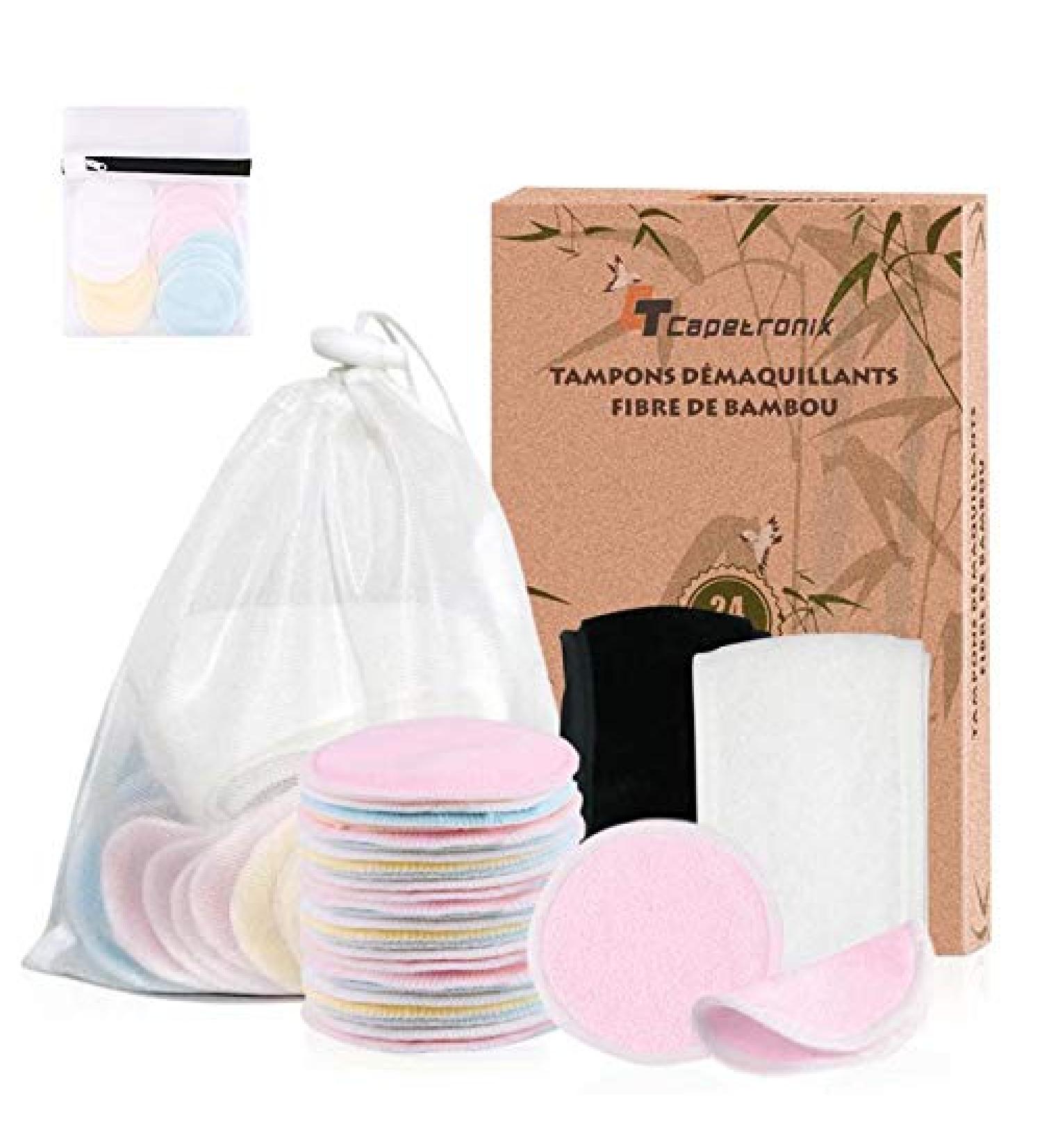 Eco-Friendly Reusable Cotton Makeup Remover Pads - 28-Piece Bamboo Set with Laundry Bag & Headband | Washable & Super Soft - Buy Online on GoSupps.com