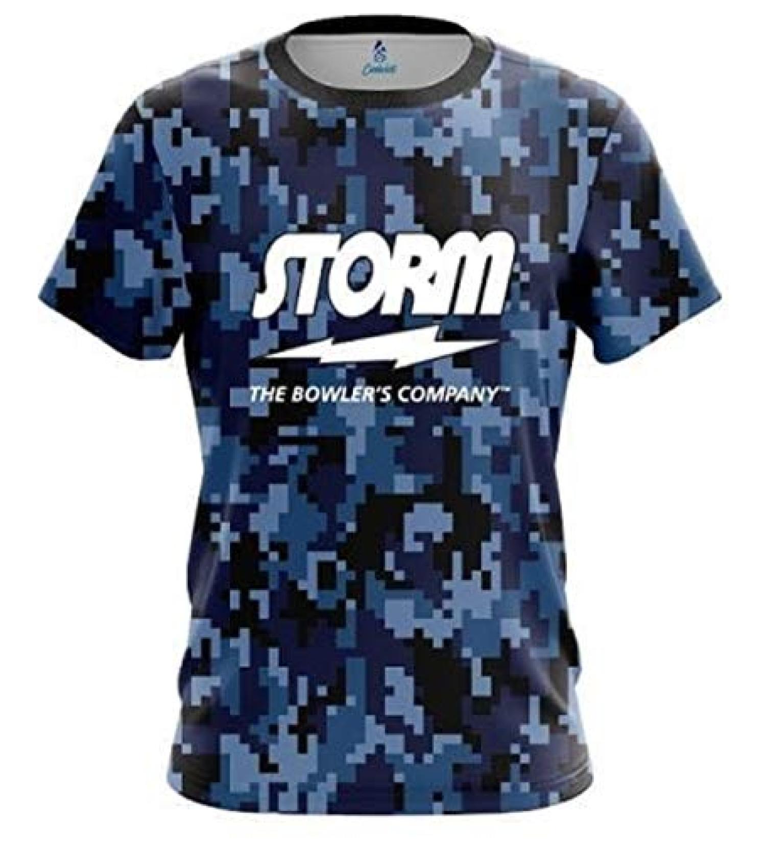 CoolWick Storm Digital Camo Blue Bowling Jersey Medium
