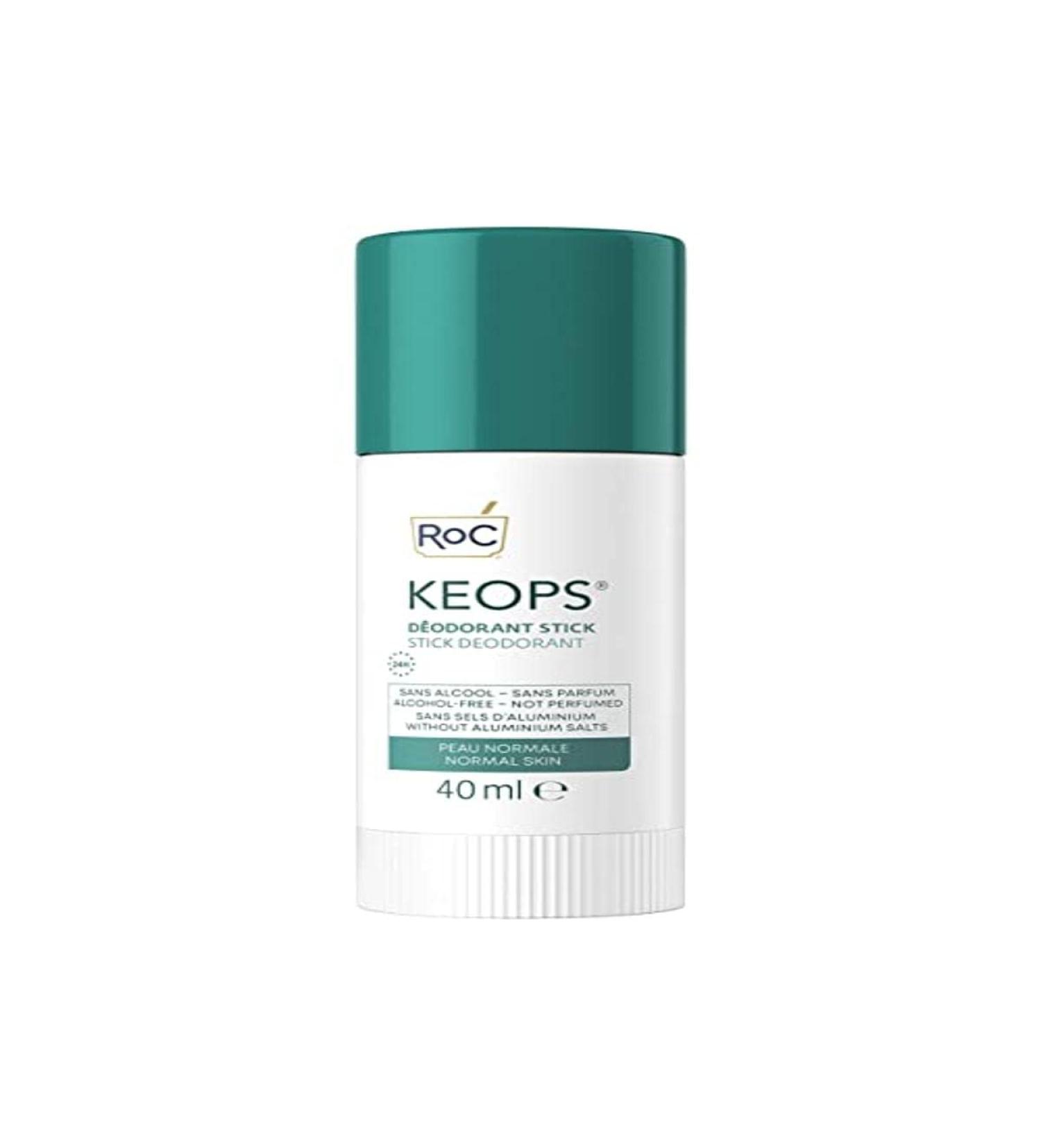 RoC Keops Antiperspirant Deodorant Stick, 24 Hour Effectiveness, Alcohol-Free and Fragrance-Free, Aluminum Salt-Free, Normal Skin, 40 ml