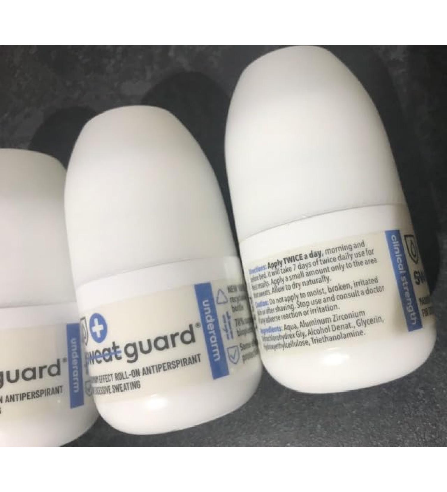 SWEAT GUARD Underarm Antiperspirant - 3 x 50ml Roll On. Fragrance Free Anti-Sweat Antiperspirant For Armpit - Controls Excessive Sweating & Odour. Maximum Effect Hyperhidrosis Treatment For Armpits 50 ml (Pack of 3)