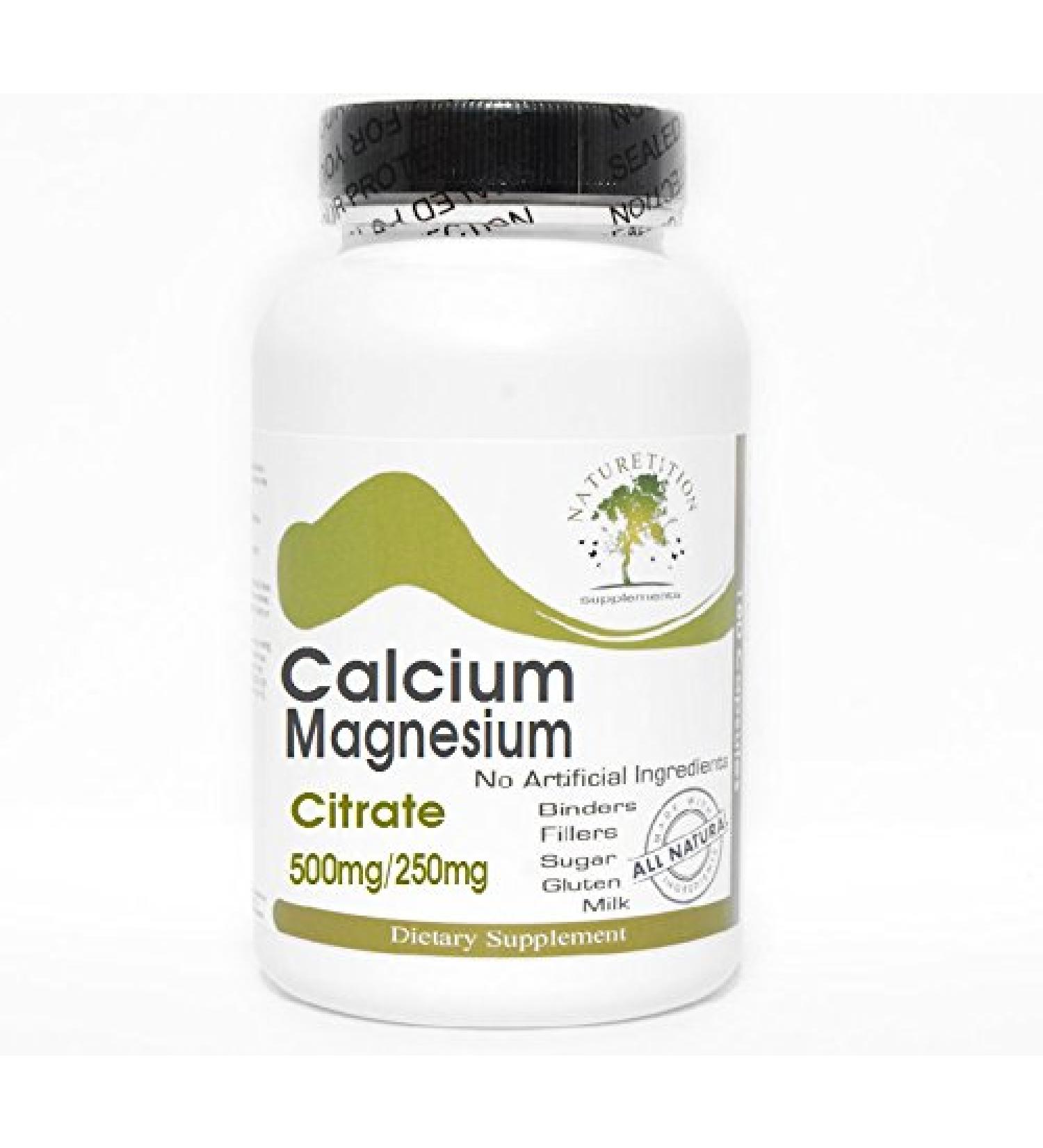 Calcium 500mg and Magnesium Citrate 250mg 200 Capsules - No Additives Naturetition Supplements